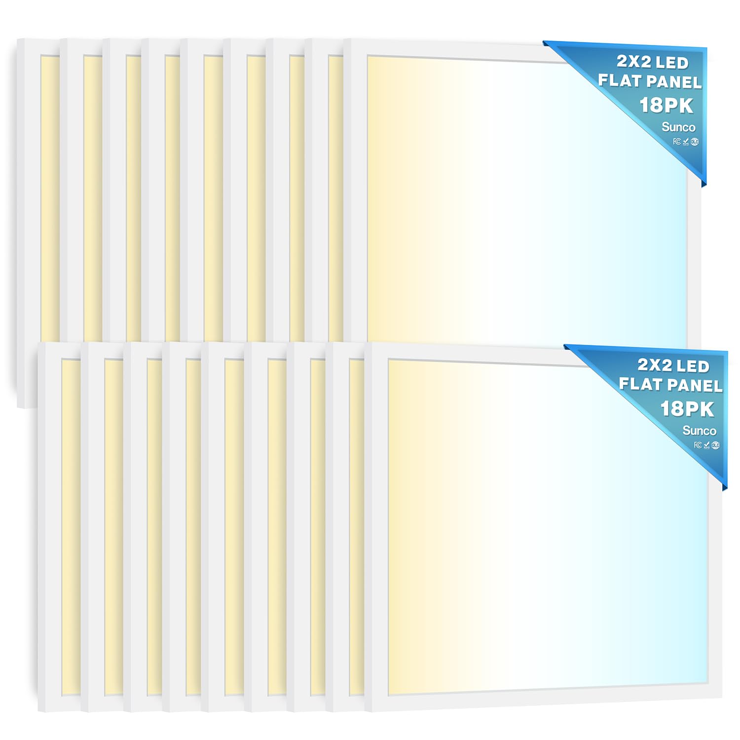 Sunco 18 Pack 2X2 Led Flat Panel Light, Dual Selectable Cct 4000K/5000K/6000K & Selectable Wattage 30W/35W/40W, 5200 Lumens, Dim