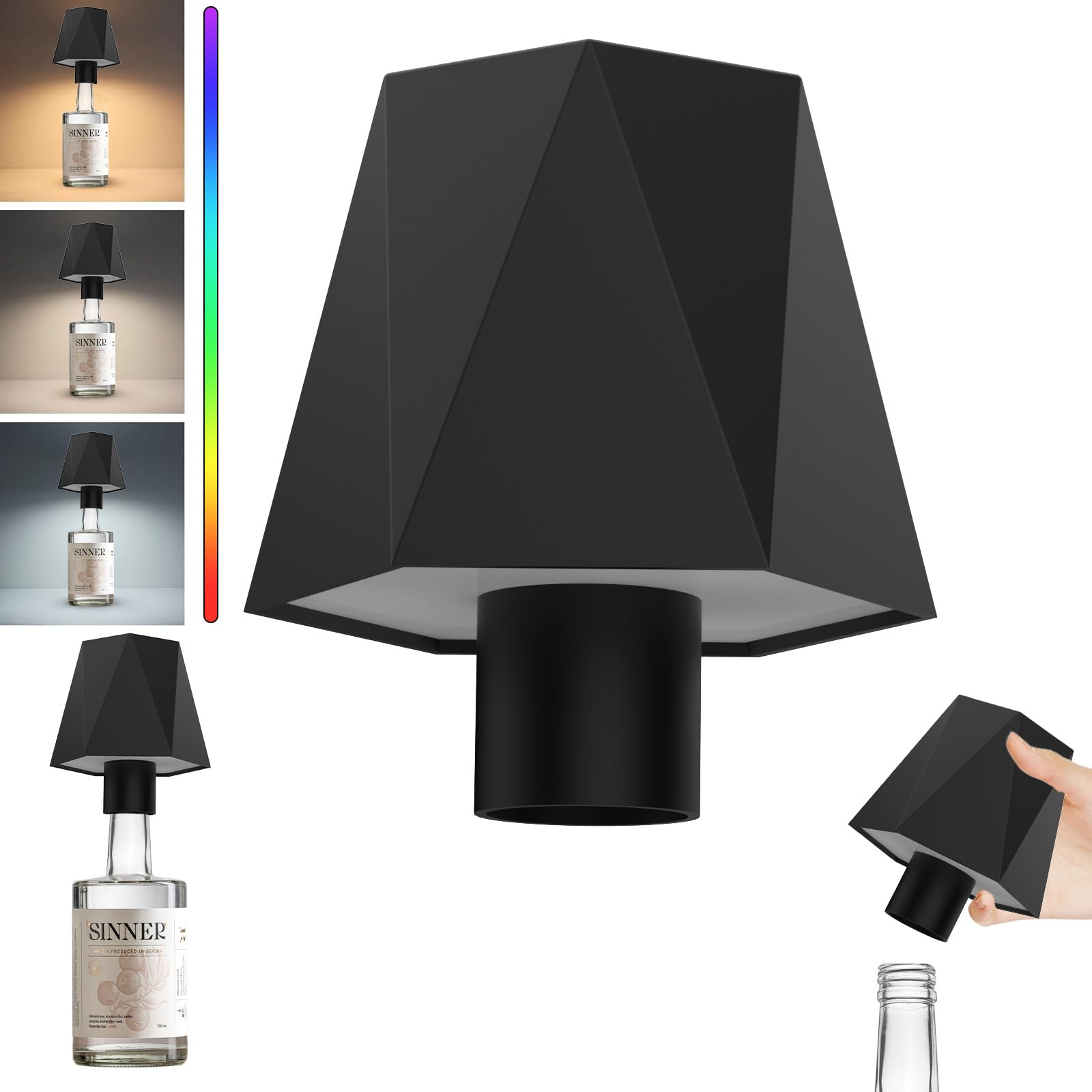 Kacuozx LED Table Lamp, RGB Colorful Bottle Lamp, Cordless Rechargeable Dimmable Portable Desk Lamp, 4000mAh Desk Lamp for Restaurant/Home/Bar
