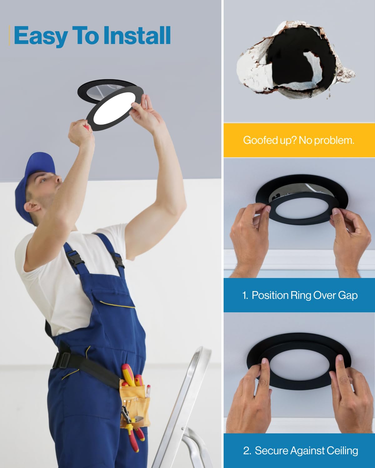 Sunco 12 Pack Goof Rings for 6 Inch Recessed Lights, Black Trim Ring, Outer Diameter 8.6 Inch, Paintable Matte Finish