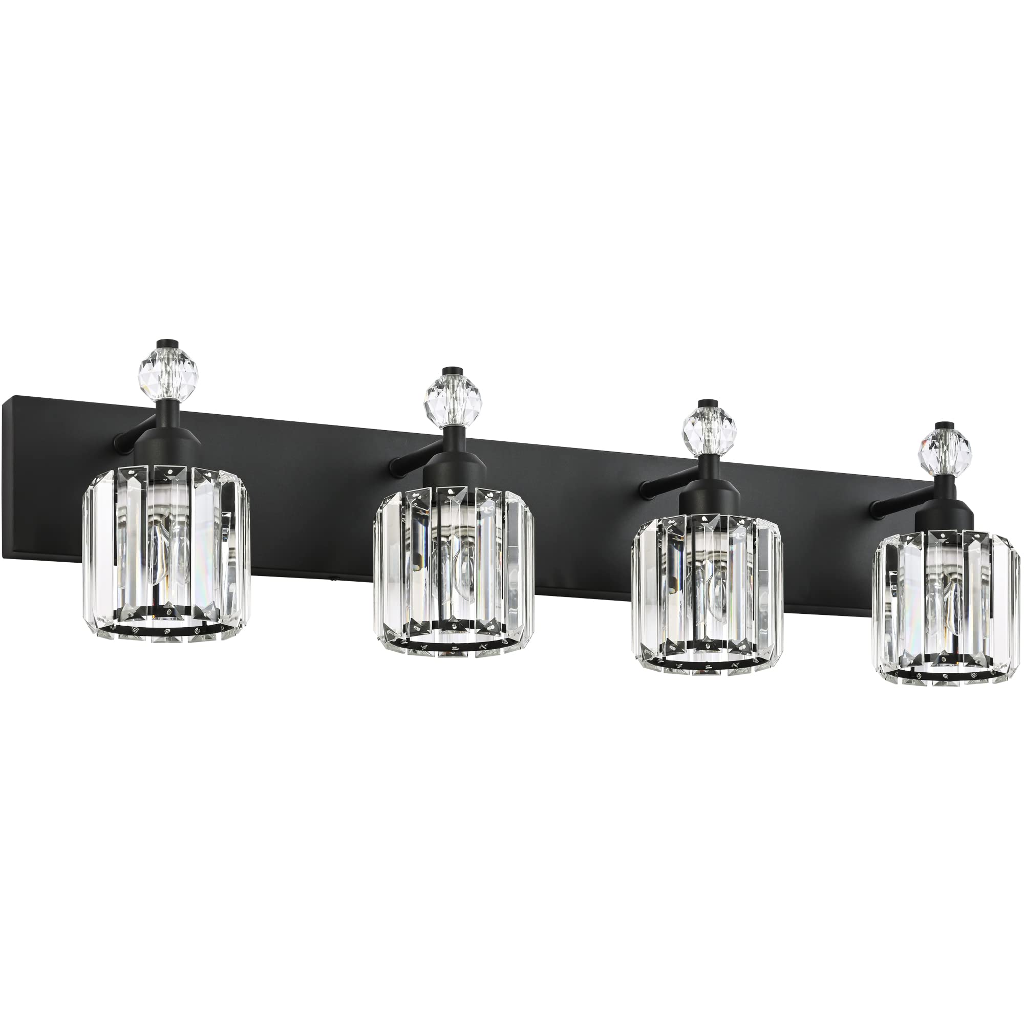 PRESDE Modern Crystal Vanity Light Fixture, 4-Lights, Matte Black, Metal, Bathroom Wall Lighting Over Mirror