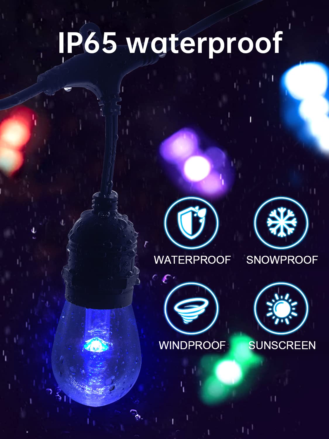 LSOOBZ 48FT LED Outdoor String Lights - Remote Control, Shatterproof, Waterproof, Multicolor, Dimmable for Patio & Wedding Decor