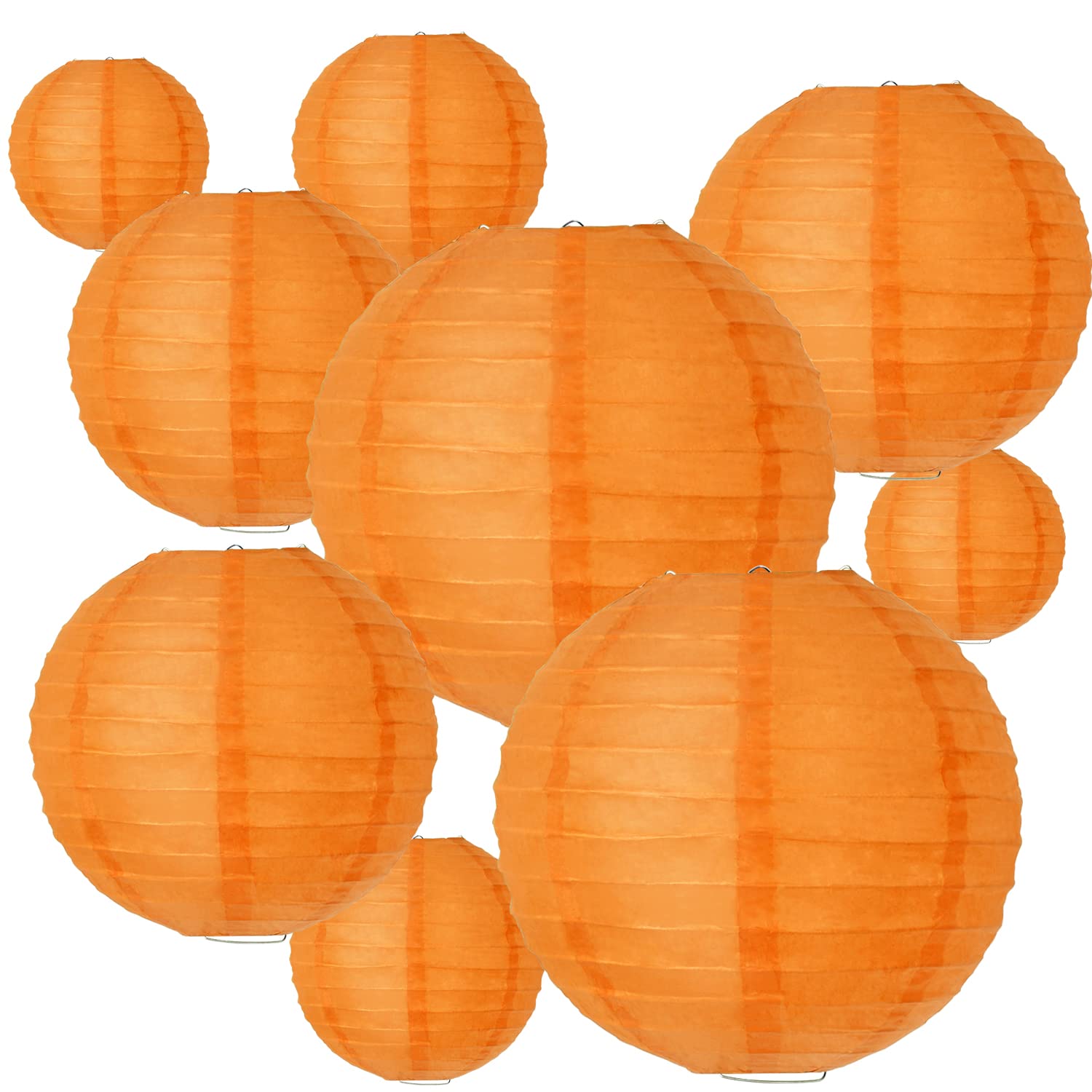 BEISHIDA Orange Paper Lanterns, 10 Packs, 4-12 Inch, Metal, Decorative Hanging Lanterns for Birthday, Wedding, Halloween, Home Decor