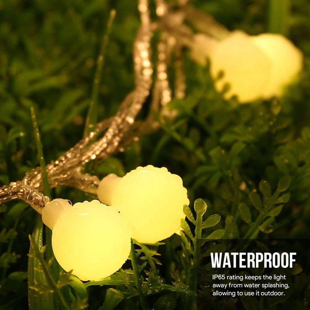 YoTelim Globe String Lights, 33FT, 80 LED, Battery Operated, Warm White, Waterproof, 8 Modes with Remote Control, 1 Pack