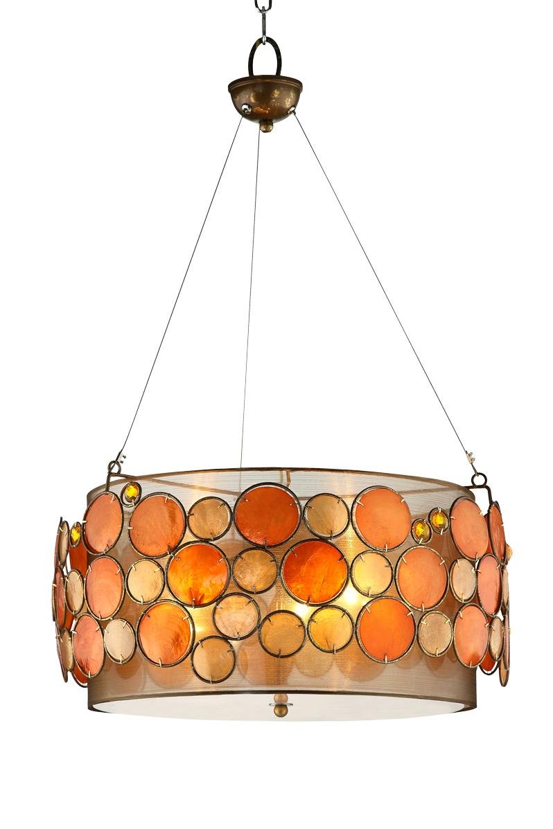 OK Lighting OK-5119-H2 Capiz Shell Double Drum Pendant Lamp, 9-Inch, Antique Copper