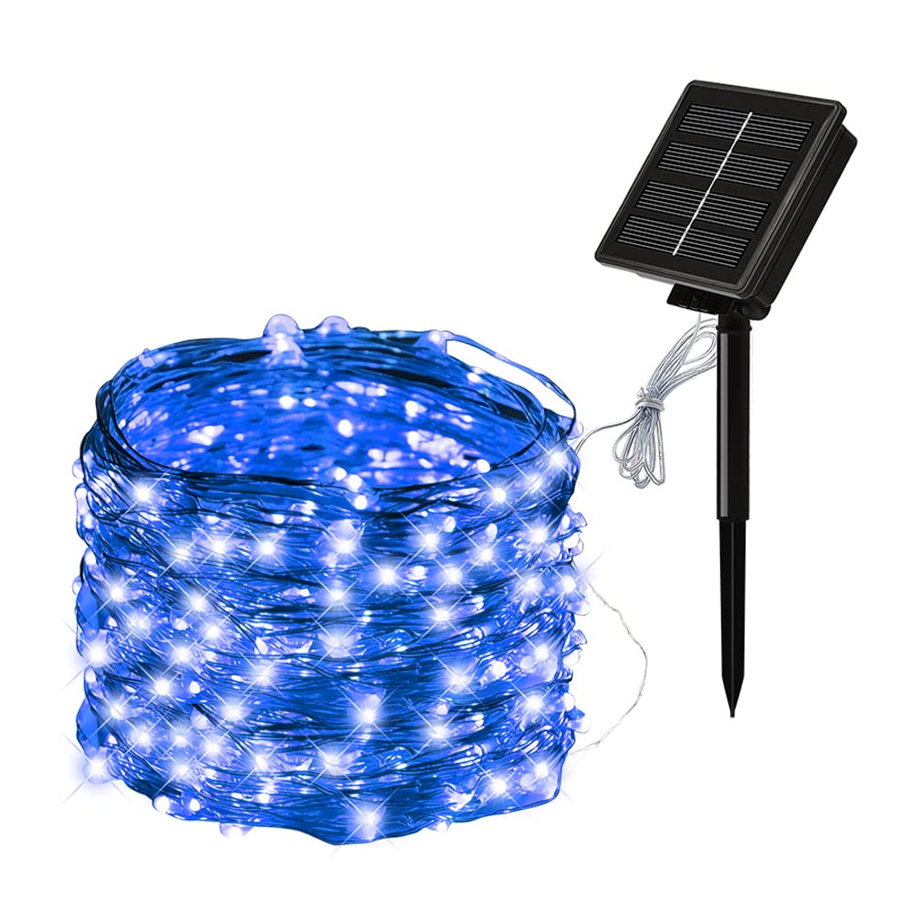 Dolucky 72FT 200 LED Blue Solar Outdoor String Lights, 8 Modes Solar Powered Waterproof Fairy Lights, Solar Copper Wire Lights f