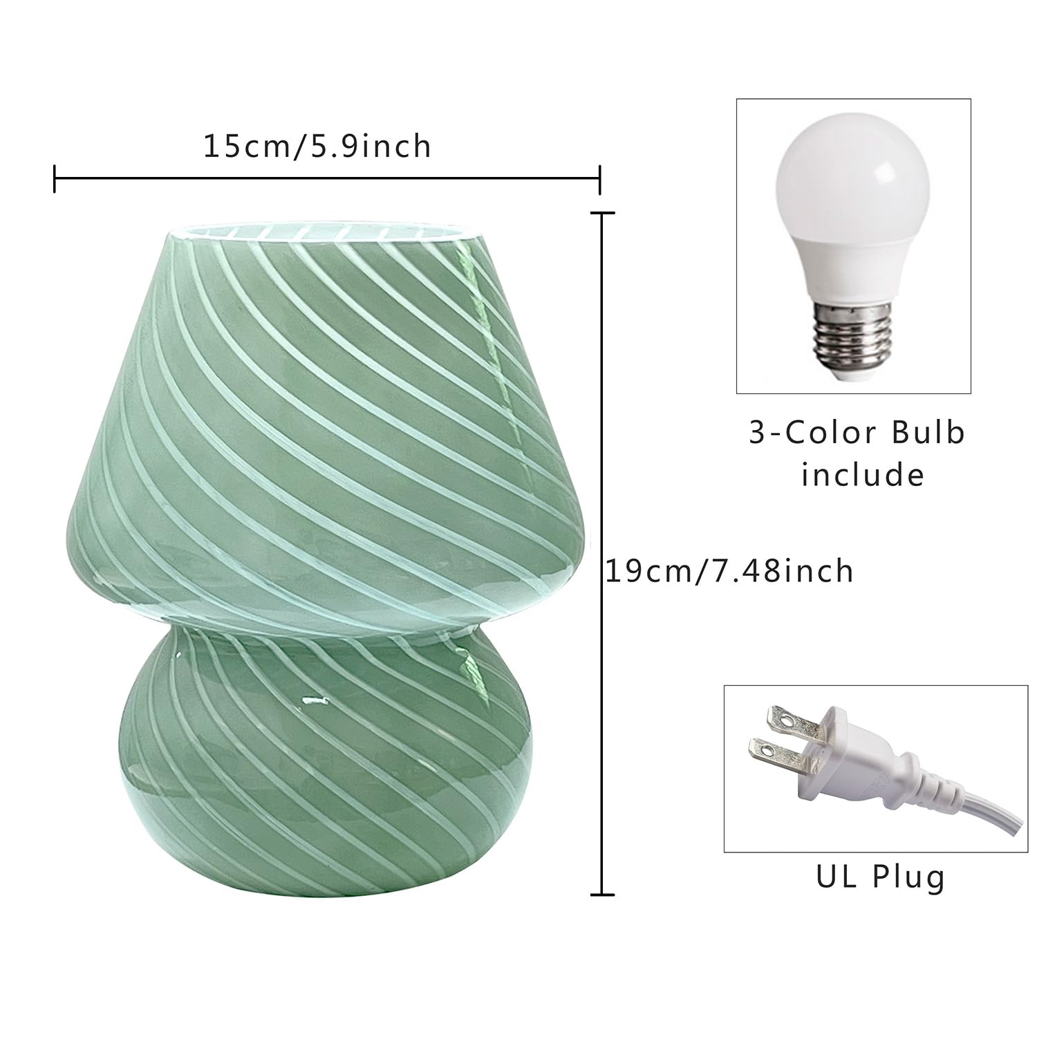 Jonong Bedside Lamp Glass Striped Mushroom Table Lamp With 3 Color Modes Led Small Decorative Table Lamp For Gift Present,Suit F