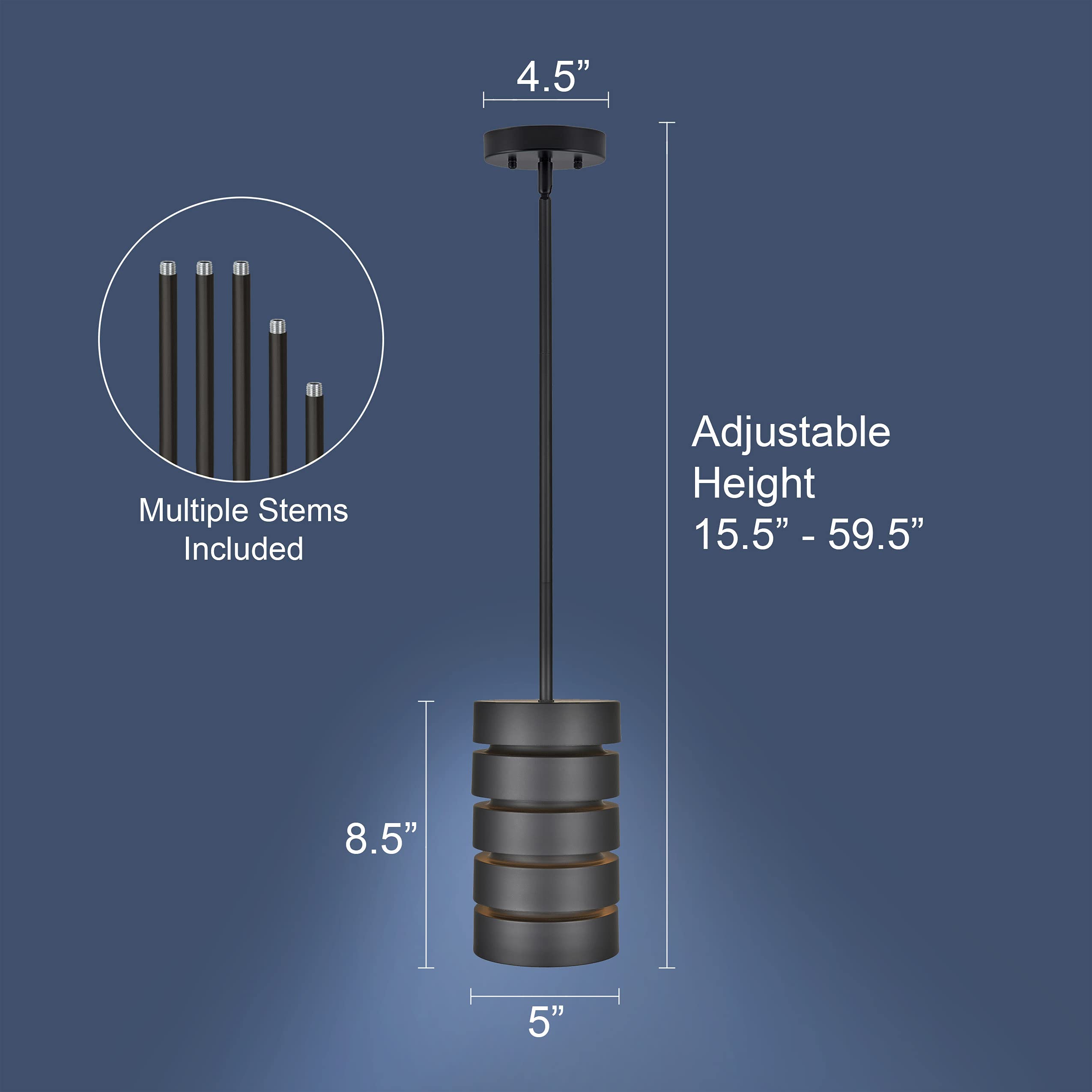 Linea di Liara Matte Black Pendant Light Fixture, Industrial Mini Pendant, Medium Size, Metal, Model LL-P516-5BLK-UPC
