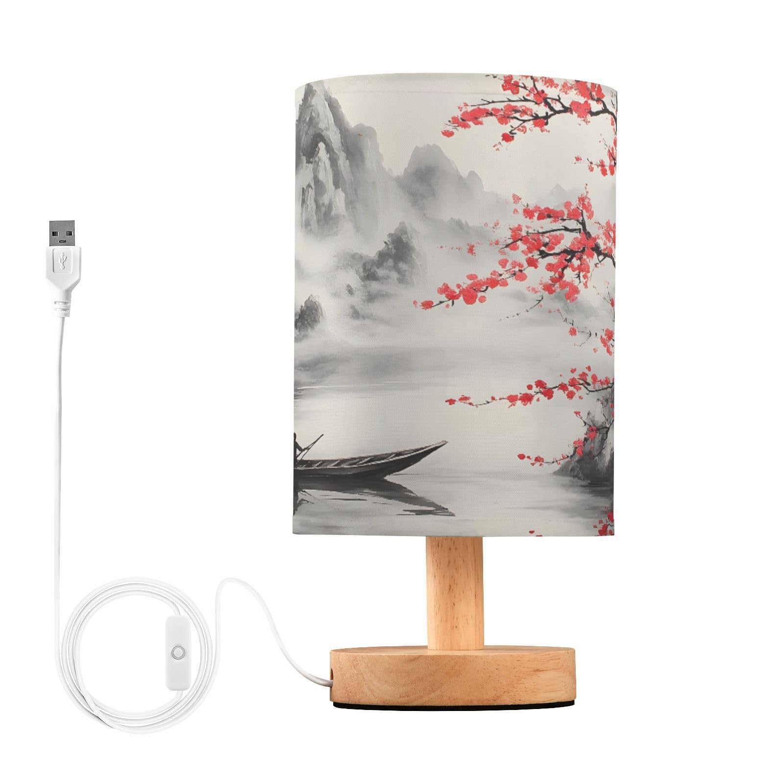 ALAZA Japanese Cherry Blossom Floral Table Lamp for Bedroom USB Port Bedside Lamp Small Nightstand Desk Lamp for Girls Boys Kids