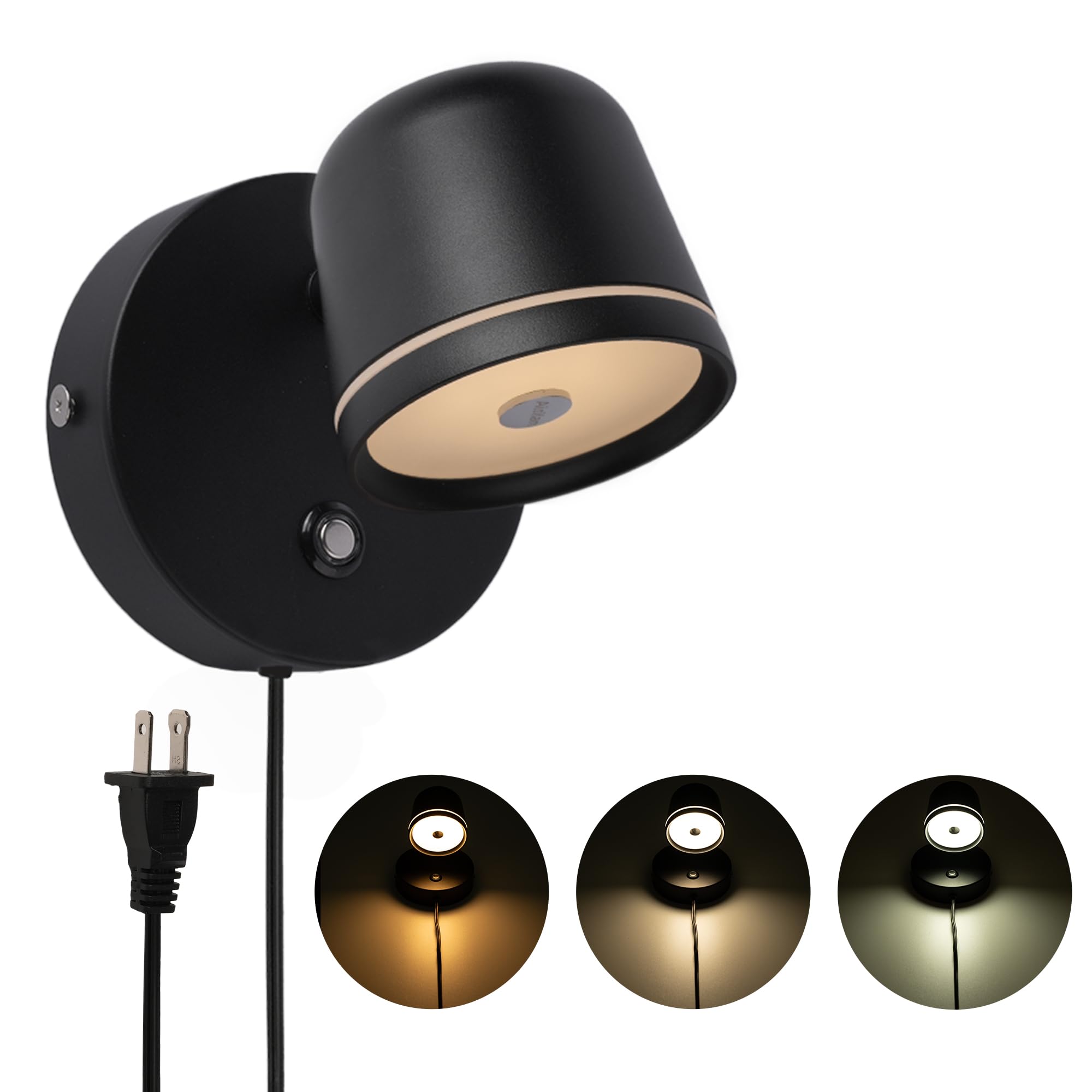 Aisilan Plug In Wall Sconce With On Off Switch, Led Wall Mounted Lights For Bedroom, 7W Dimmable Black Sconces Wall Lighting, Ad