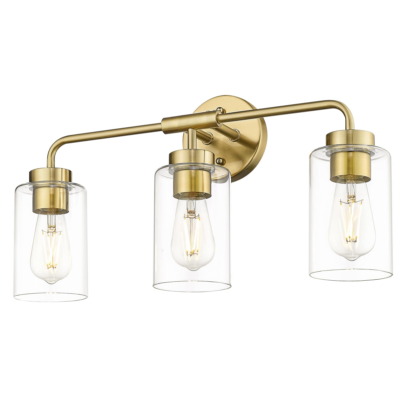 Zeyu 3-Light Vanity Lighting Fixtures  Modern Vanity Lighting Fixtures Over Mirror With Cylinder Clear Glass Shade  Brushed Gold Finish  Zs62B-3W Bg