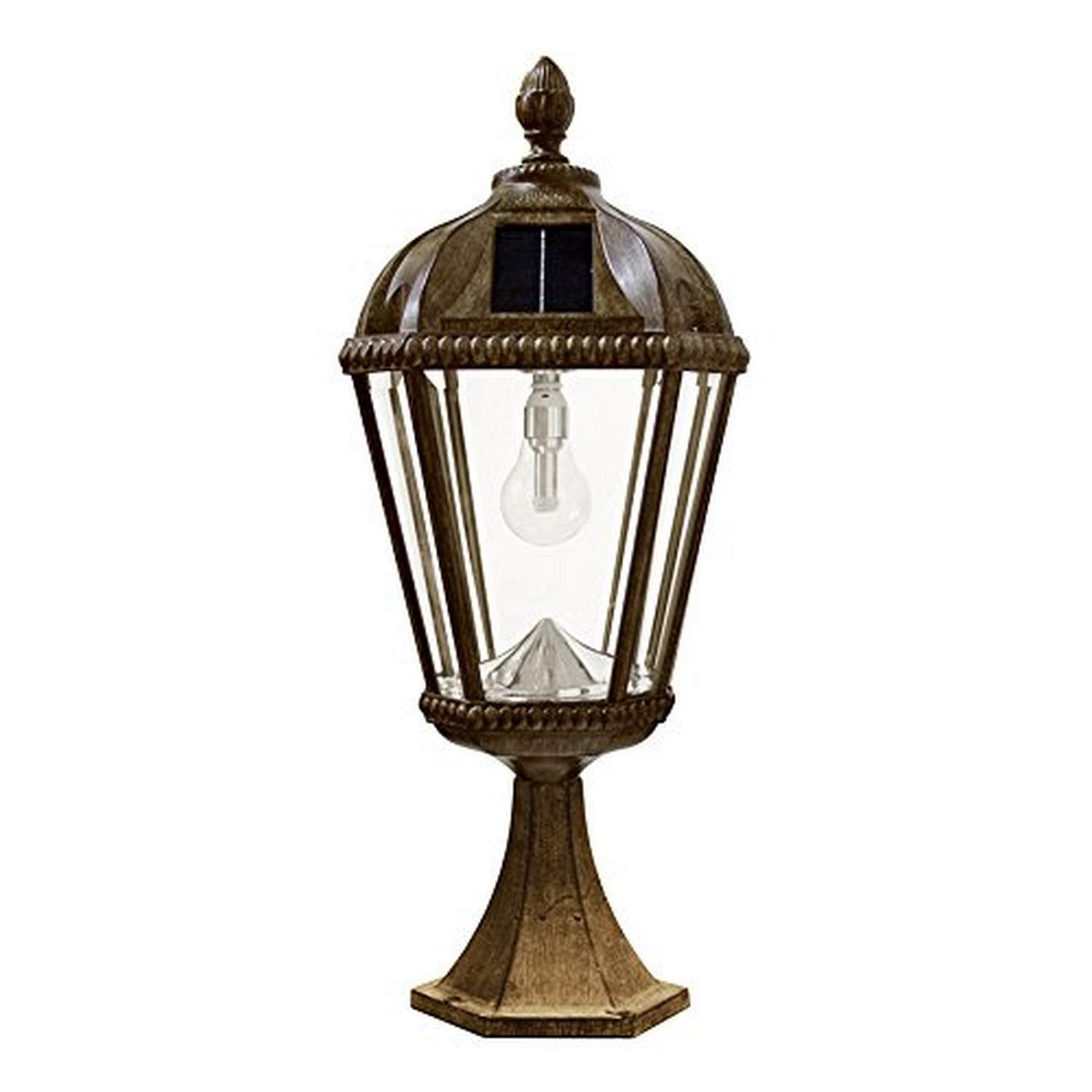 Gama Sonic Outdoor Solar Post Light with Pier Base, Weathered Bronze Finish Aluminum and Beveled Glass, Royal Bulb 150 Lumens Wa