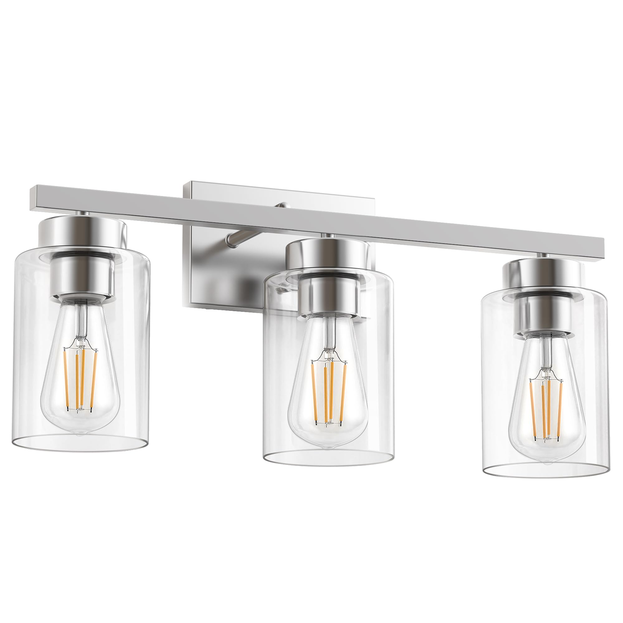 Partphoner 3-Light Bathroom Light Fixtures  Brushed Nickel Vanity Light With Clear Glass Shade  Modern Wall Sconce For Mirror Bedroom Living Room Hallway Lighting