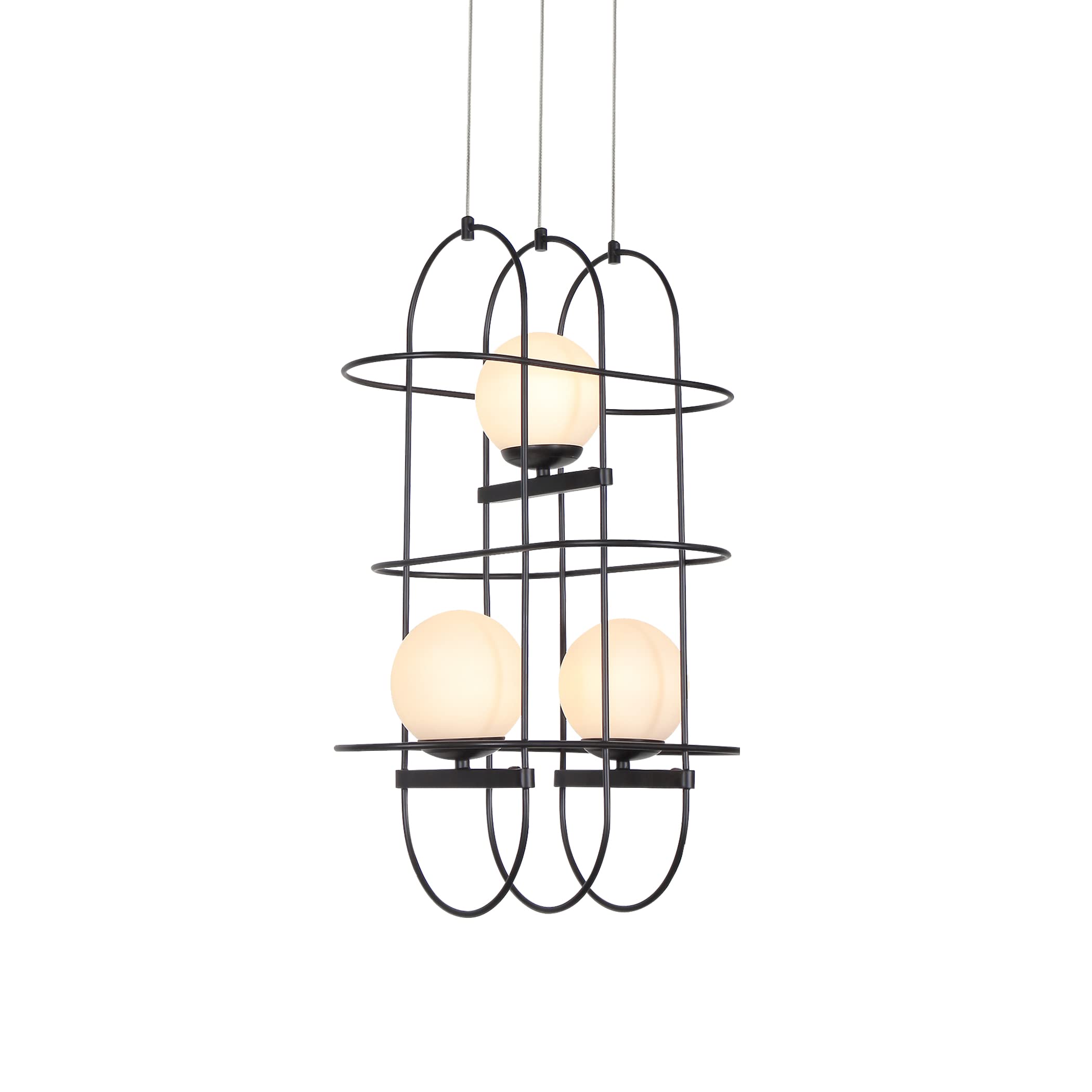 VONN Lighting Lyra Chandelier, 16in Height Adjustable, Integrated LED, Black, Model VAC3273BL, Aluminum Wire Frame with Glass Shades