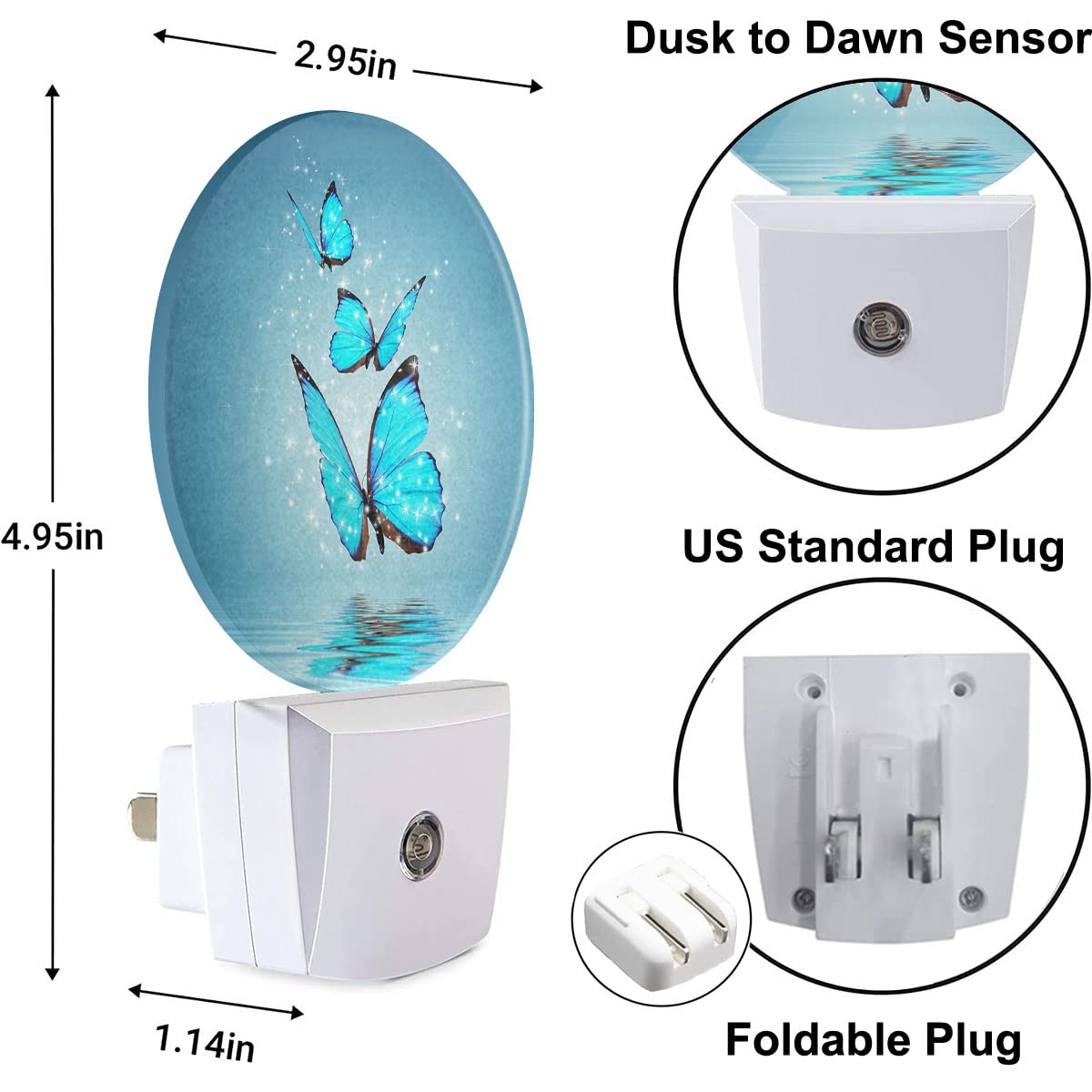 Uanvaha Butterflies Over Lake Nightlight Blue Magical Butterfly Morphy Wings Shine Stars Plug-In Night Light Led Auto On/Off For