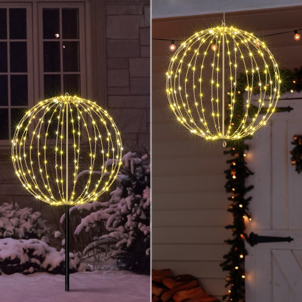 LIGHTSHARE 20IN 200LED Light Ball Yard Decoration Pathway Lights Sphere Light Fold Flat Metal Frame Indoor Outdoor Waterproof Ga