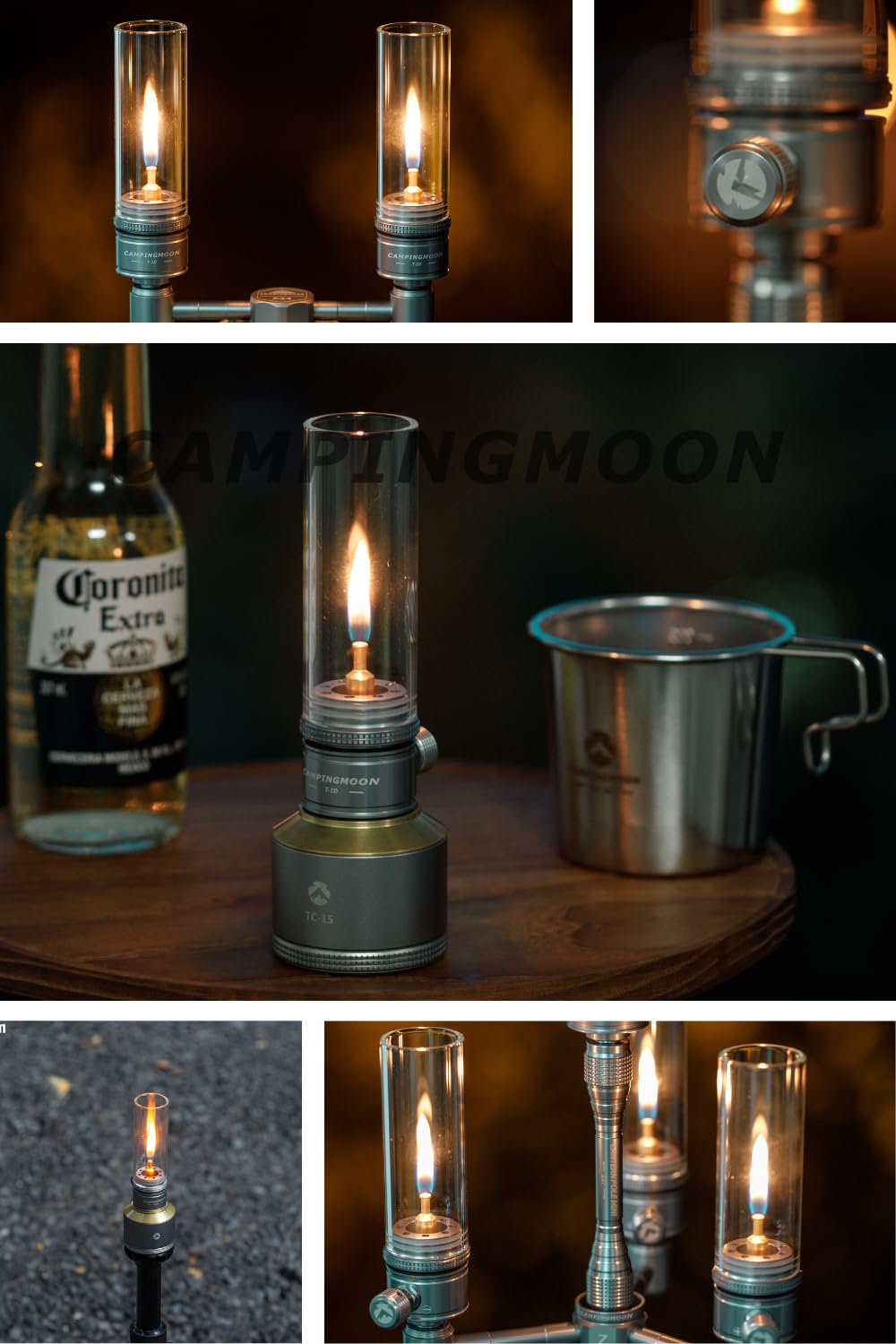 CAMPINGMOON Camping Gas Lantern T-1D15 - Silver Aluminum Lantern with Wooden Case