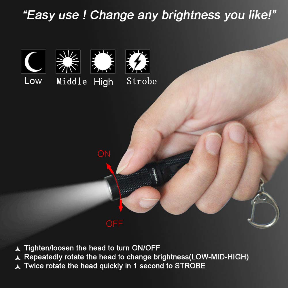 Nitefox K3 Mini Keychain Flashlight, 150 Lumens, Waterproof, Aluminum Alloy, Black