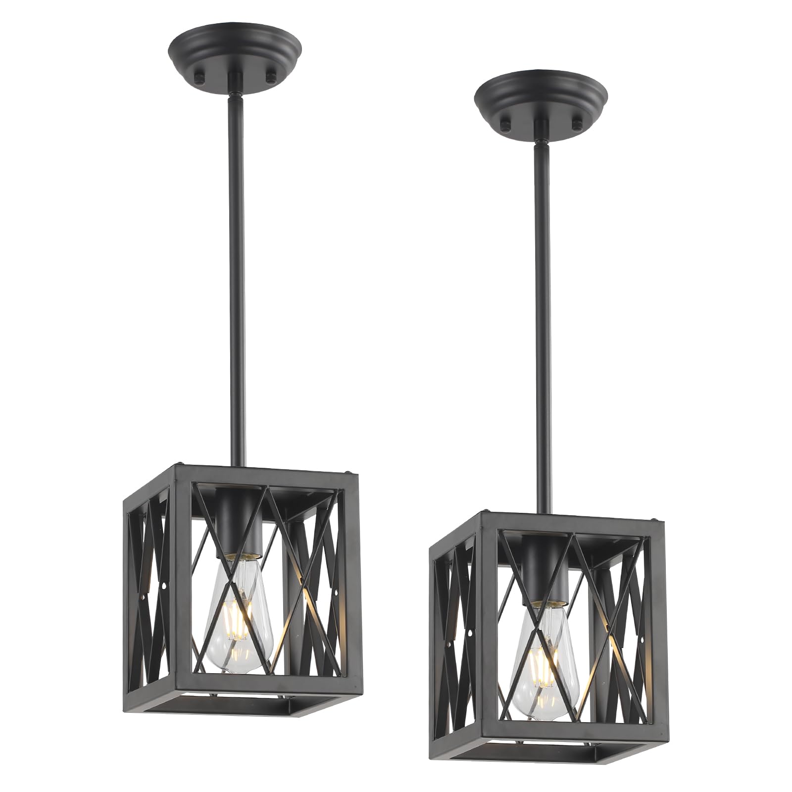 KEESFU Farmhouse Kitchen Light Fixtures, 2 Lights Small Pendant Lighting Fixtures, Adjustable Height, Industrial Dining Room Lig