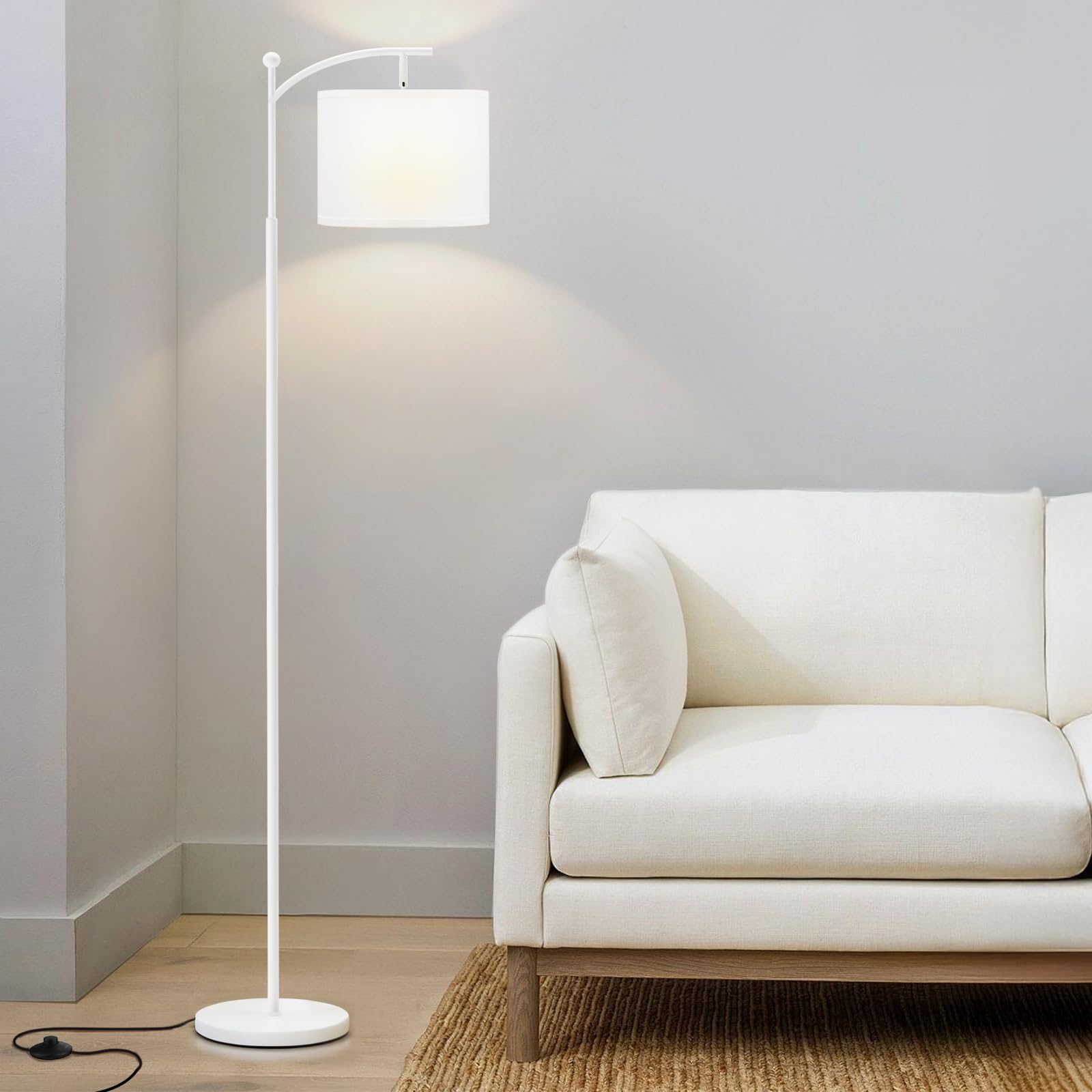 Ambimall 60'' Floor Lamps for Living Room & 3 Color Temperatures Bulb, White Lampshade & Foot Switch Included, Easy to Install, 
