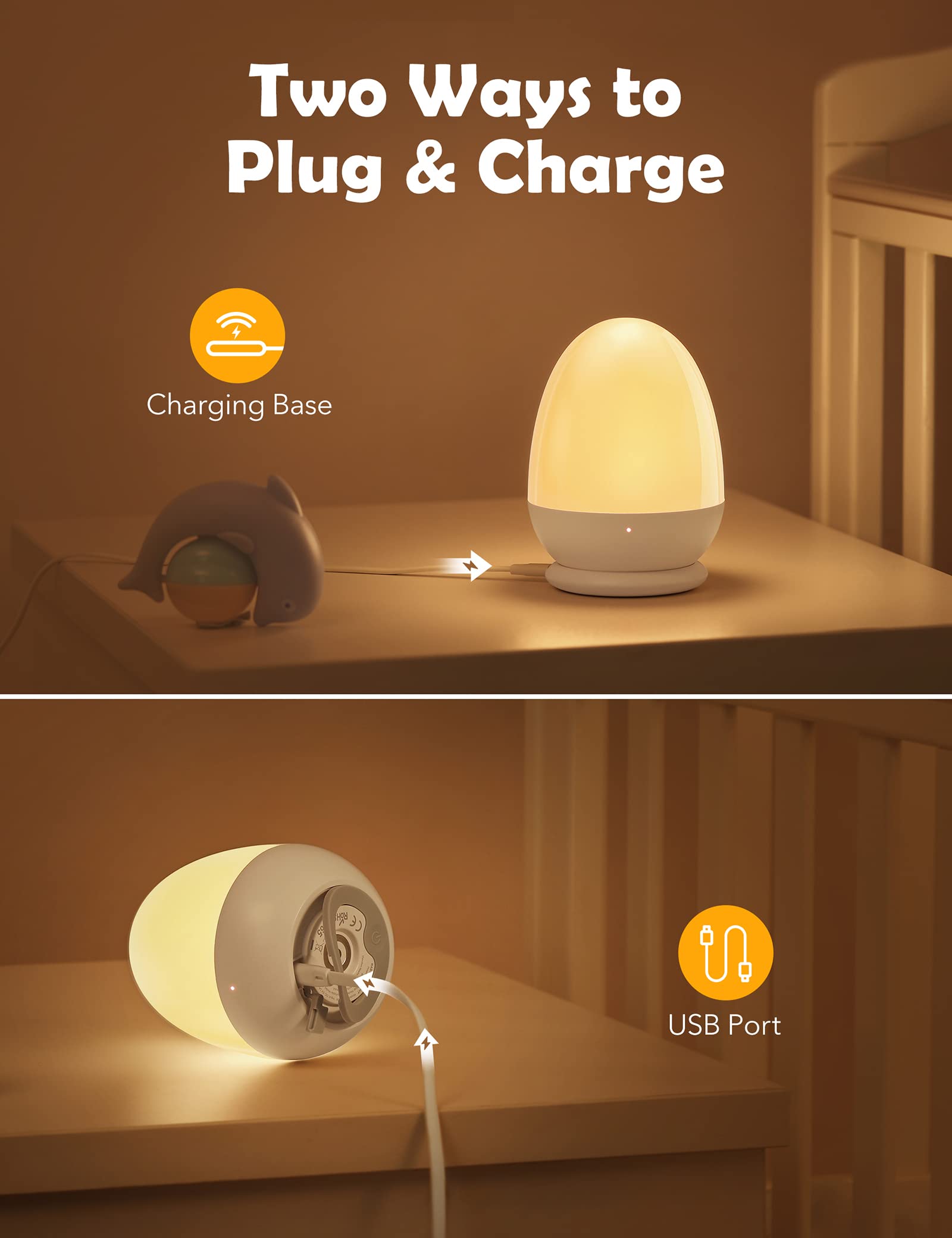 JolyWell Egg Night Light for Kids, Portable, Touch Control, Timer, ABS, 3.6x3.6x4.6 in, White-2, Model CL001