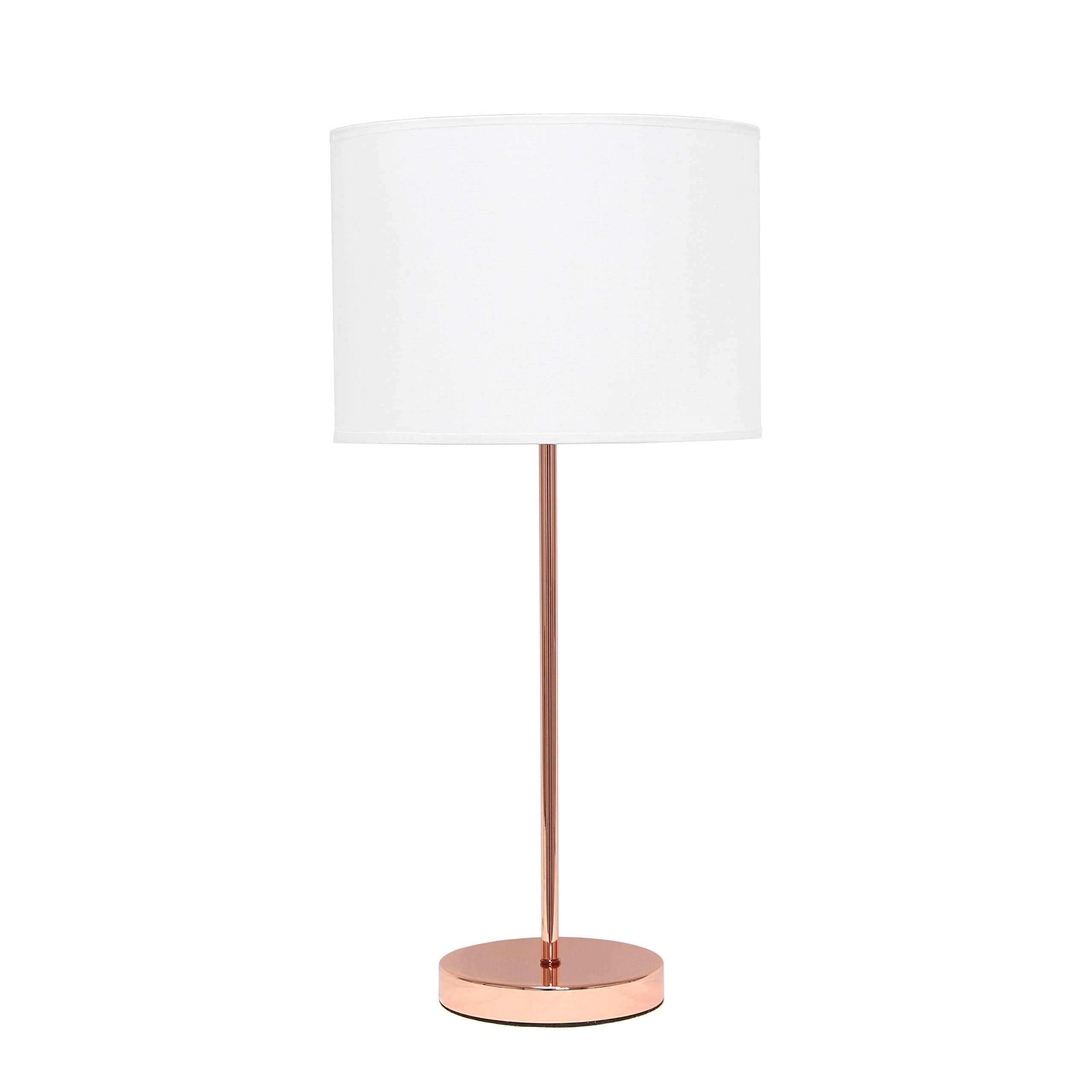 Simple Designs Lt2040-Rgd 23" Standard Metal Stick Lamp With Round Base And Drum Fabric Shade For Home Décor, Bedroom, Office, Dorm, Living Room, Entryway, Foyer, Rose Gold