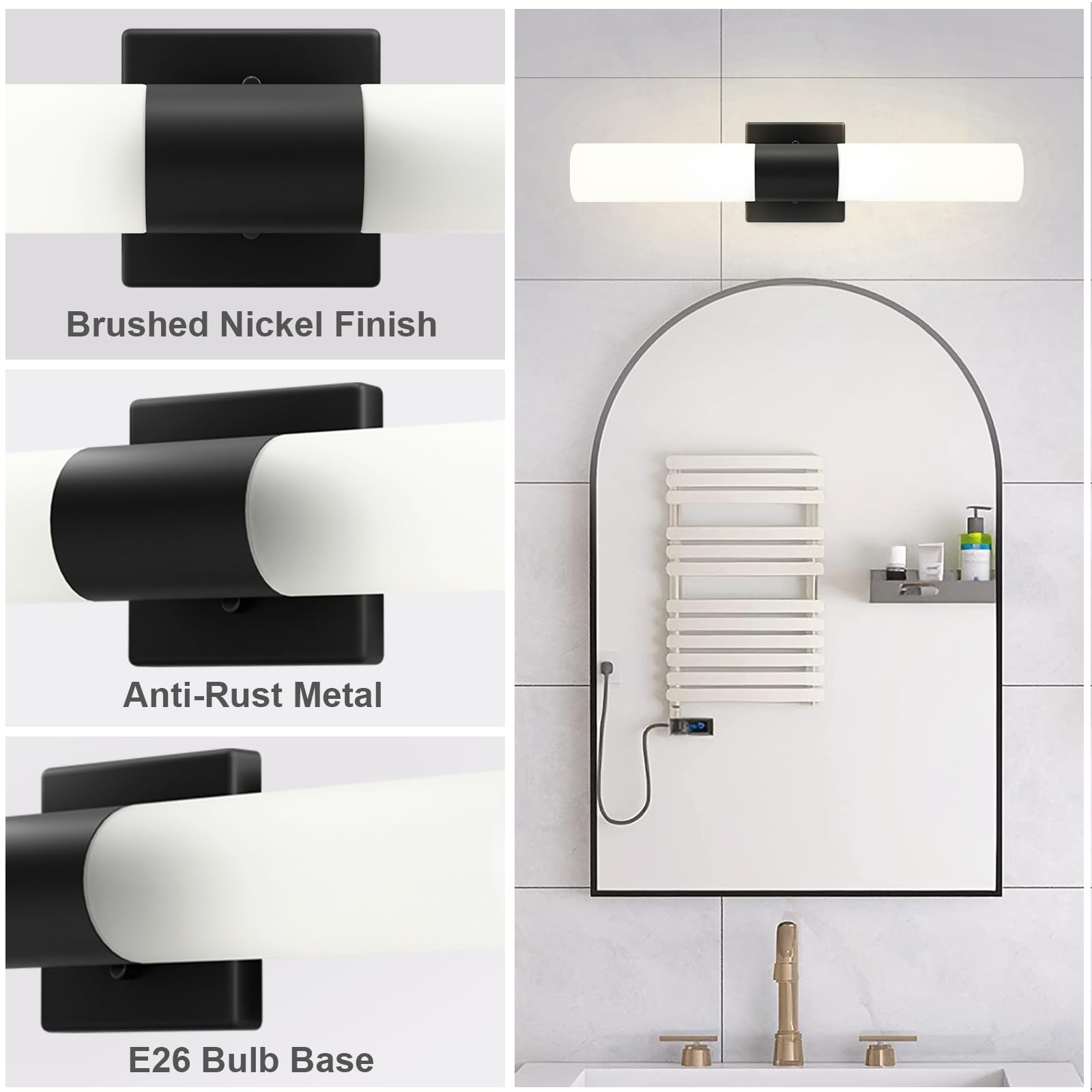 Kalium Bathroom Wall Sconces Set of Two, 21 Inch Modern Vanity Lights, Frosted Glass Shade, Black, Model WL052A-MK