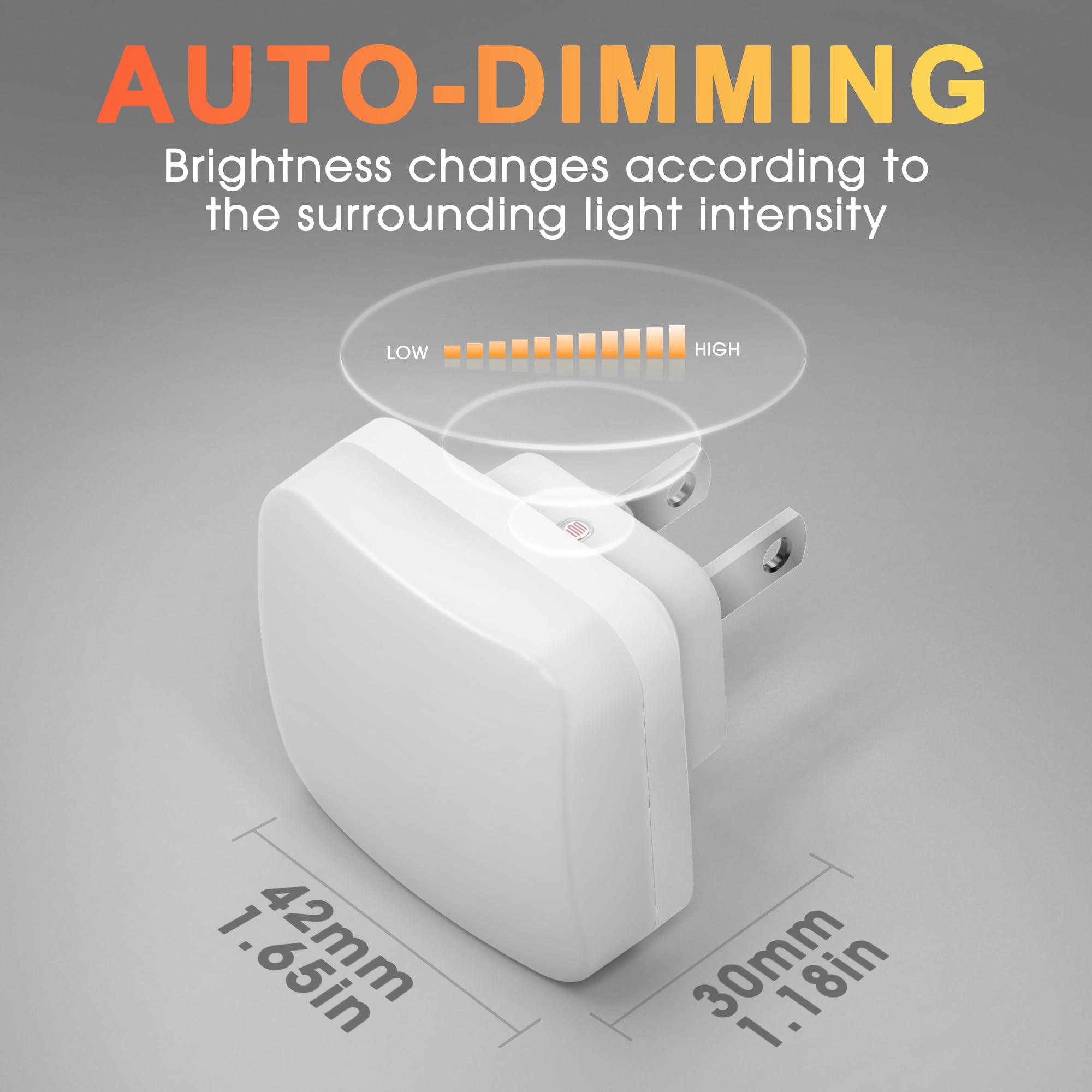 Amber Night Lights Plug Into Wall, Nightlights With Light Sensor Dusk To Dawn, 0.3W Square Plug In Night Light For Kids, Amber N