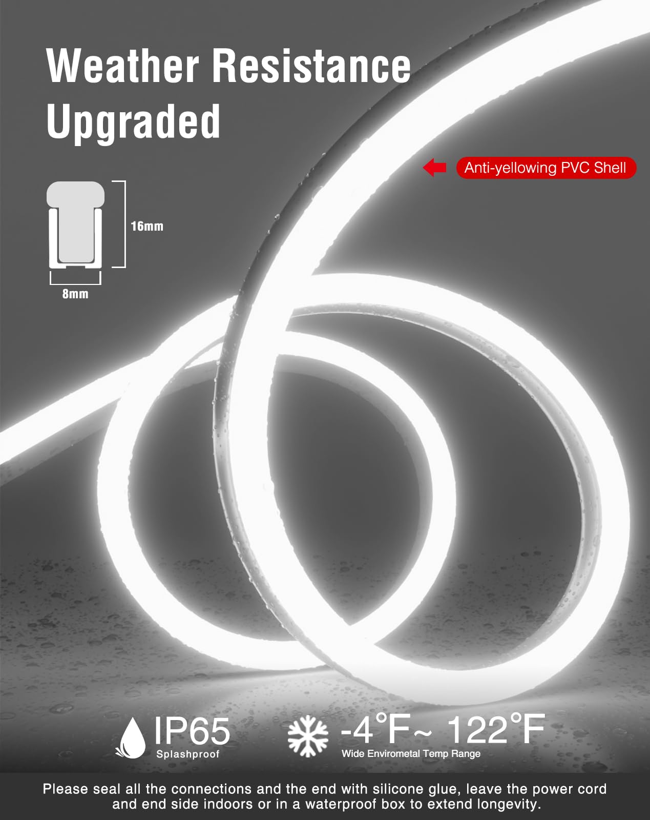 Shine Decor LED Neon Rope Lights, 82FT/25M, Cool White 6300K, Flexible Waterproof SMD2835, Model CML-NCW-25M