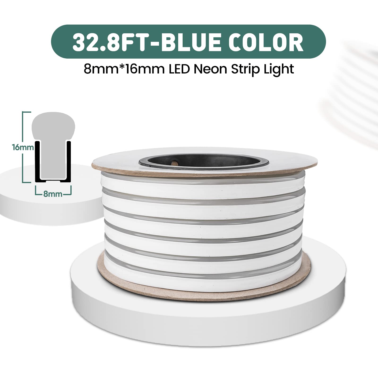 Gzbtech Flexible Led Neon Rope Lights 33Ft Ac 110-120V Waterproof Strip Light  120 Leds/M Cuttable Connectable Neon Lighting For Indoor Outdoor Home Decor/Commercial Building Use-Blue 10M