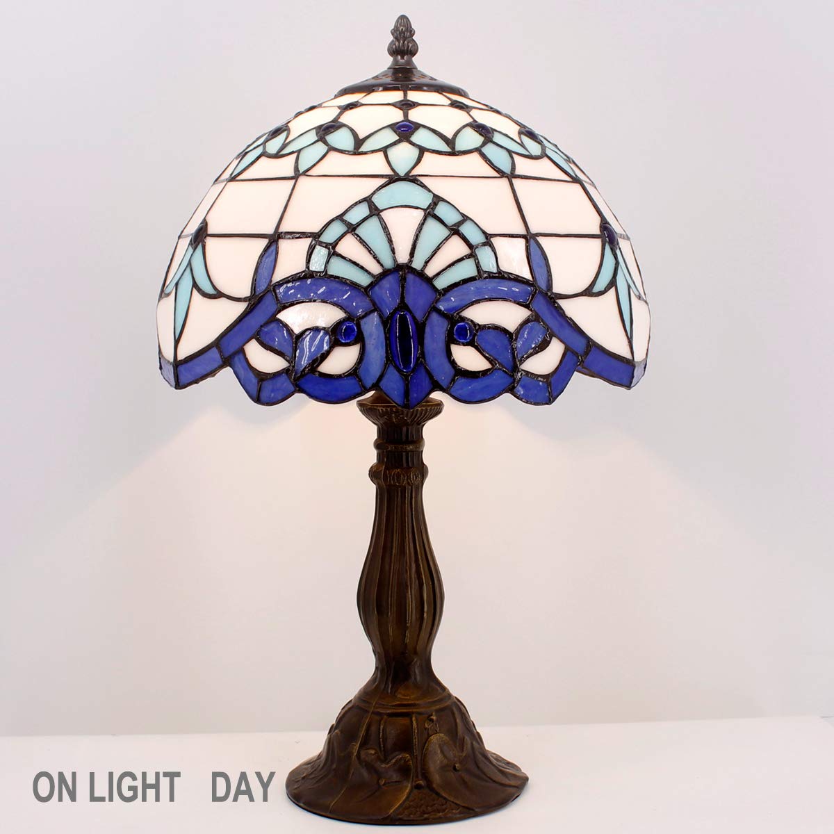 WERFACTORY Tiffany Table Lamp, Navy Blue Baroque Style, 12x12x18 Inches, Zinc Material, Perfect for Bedroom & Home Office