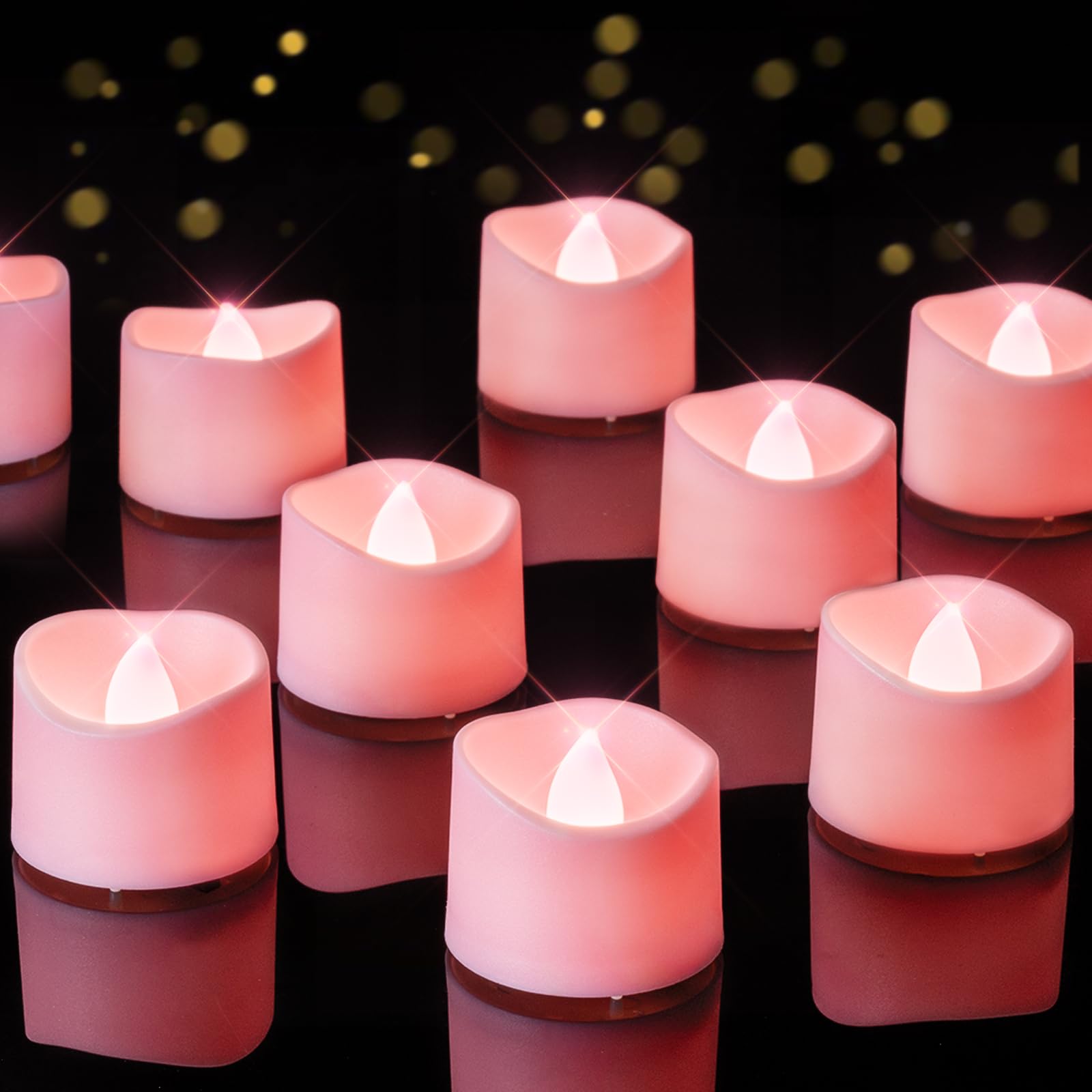 Homemory Flameless Pink Tea Light Candles, 200+ Hour Battery Operated, 12-Pack, Model BKCL