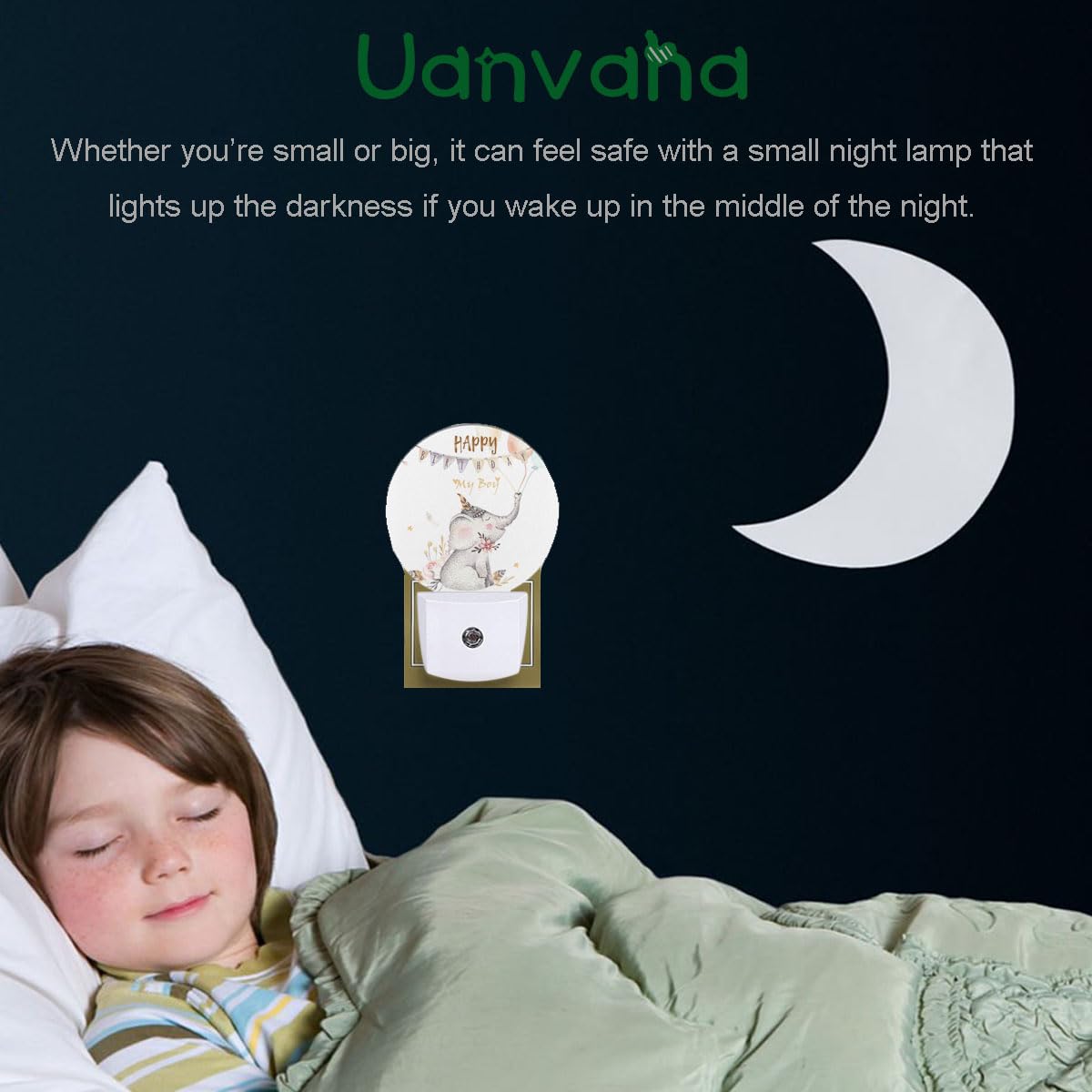 Uanvaha Cute Elephant Night Light Happy Birthday Elephant Nursery Animal Plug In Night Lights Auto Led Lamp Energy Saving Round
