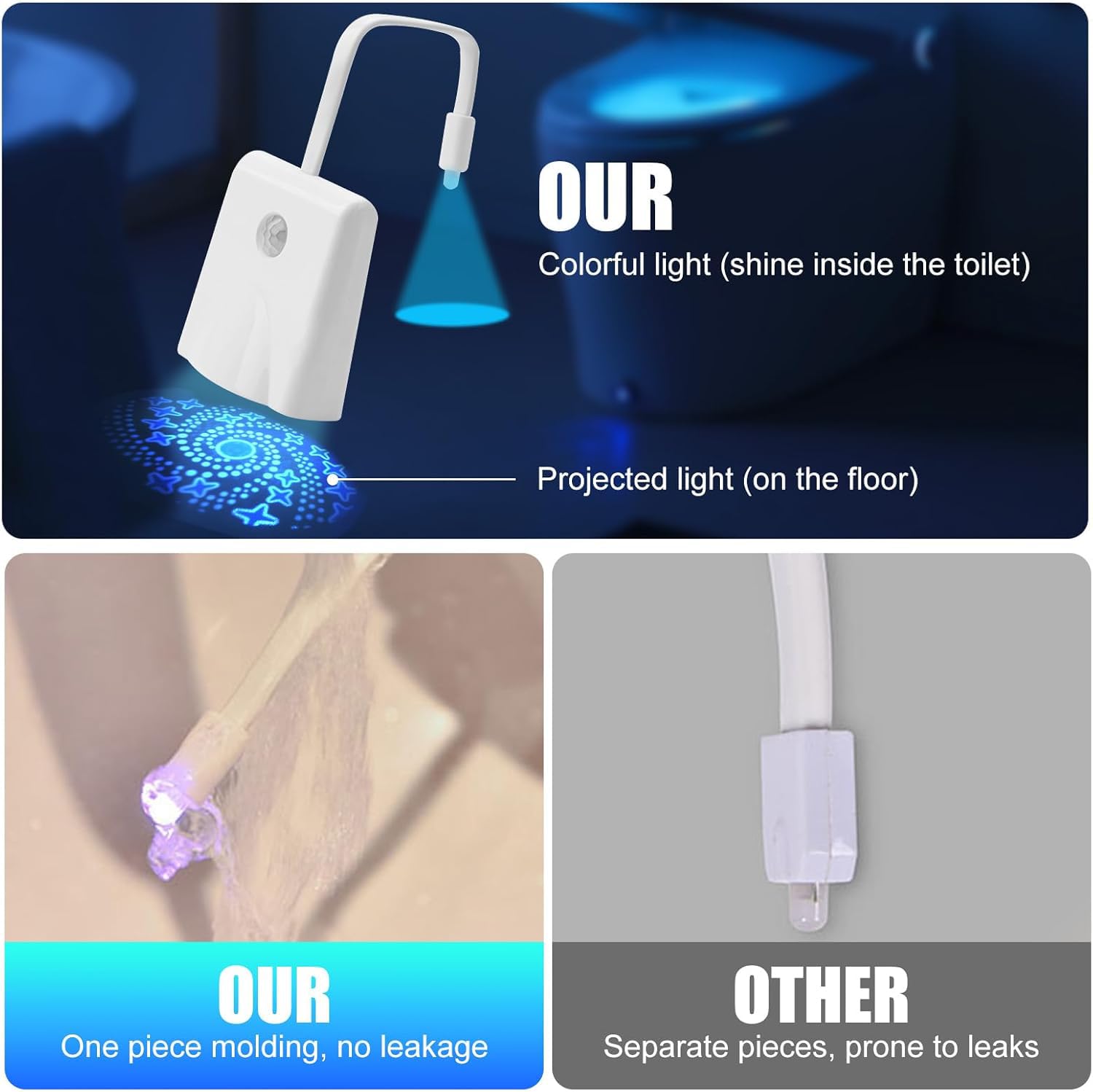 Toilet Light Motion Sensor  16 Colors Changing Rechargable Led Night Light With Star Projection Light  Toilet Bowl Night Light For Bathroom  Funny Gift For Family And Friends (2)