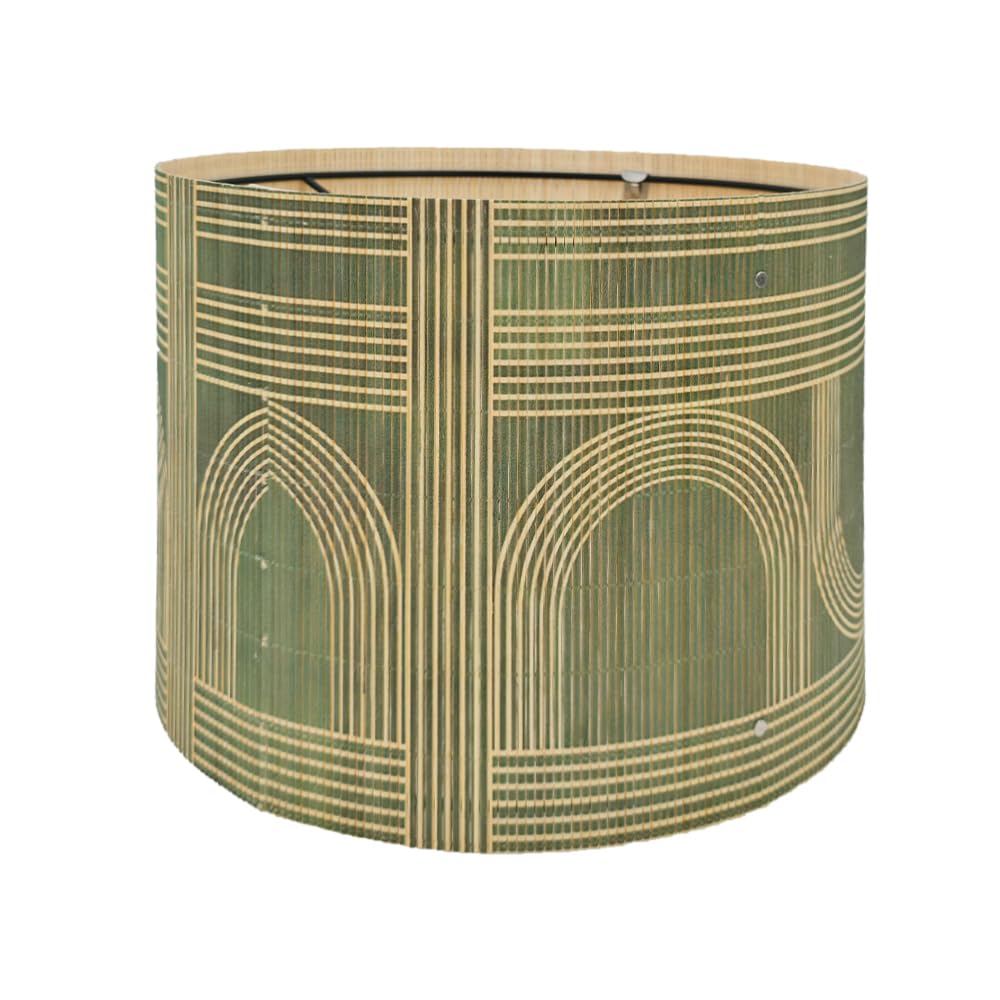 Rustic lamp Shade Bamboo with Decorative Green Geometric Figure Drum lamp shade for table lamps and floor lamps Ideal for Living