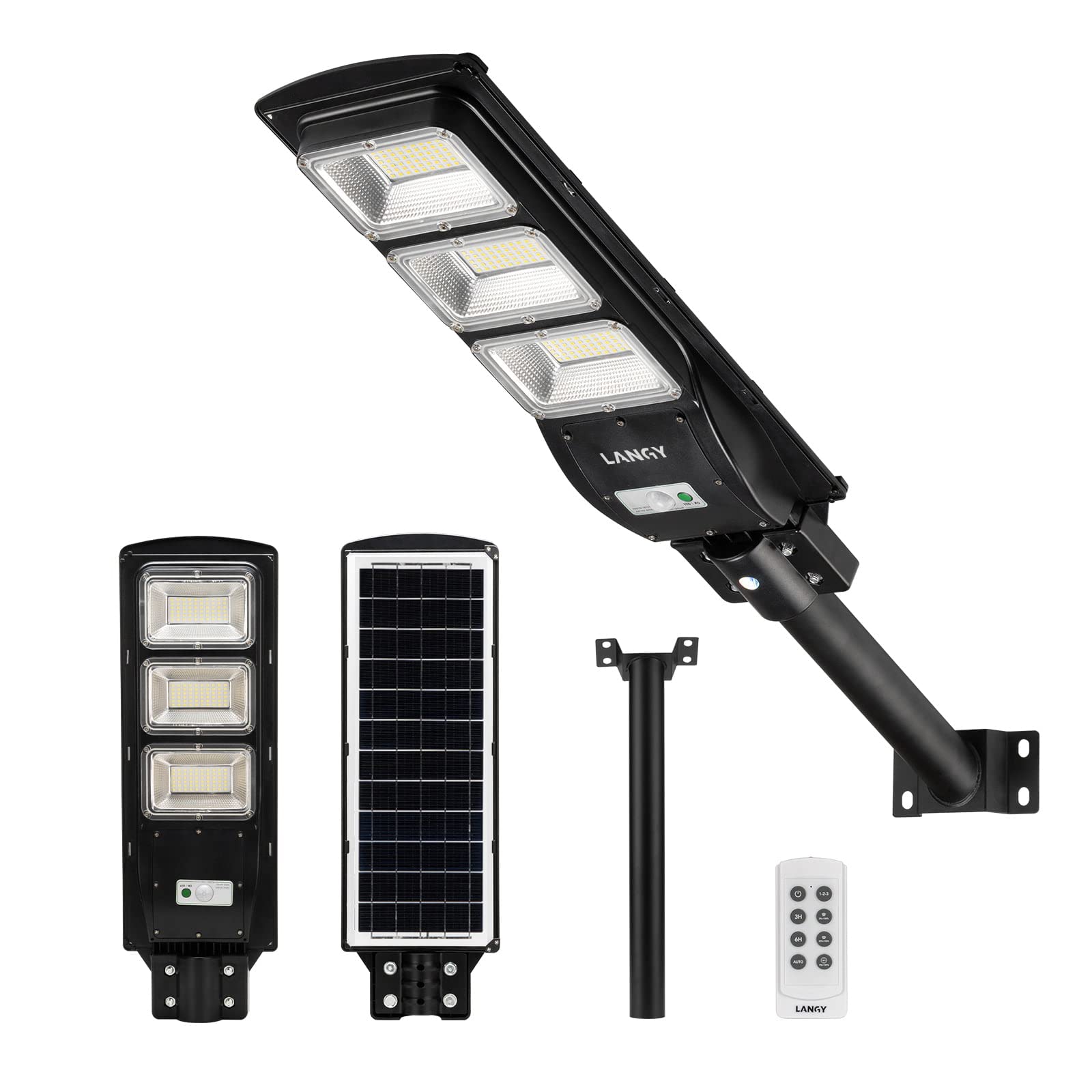 Langy Solar Street Light 9000Lm, 180 Led, 15000Mah, Pir Sensor, Dusk To Dawn,