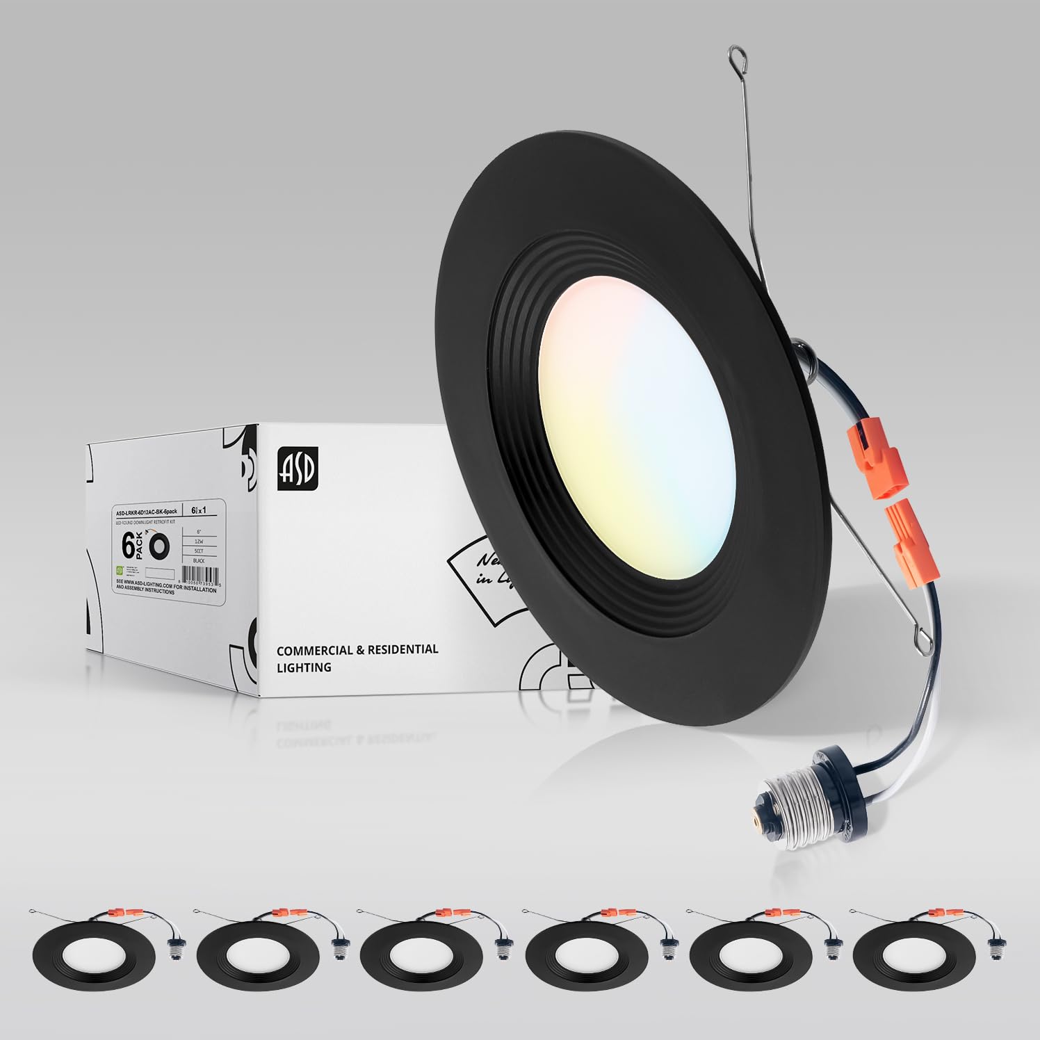 ASD Retrofit LED Recessed Lighting 5/6 Inch | 12W 1009Lm Wet Rated Dimmable Ceiling LED Downlights | 2700K-5000K Adjustable CRI9