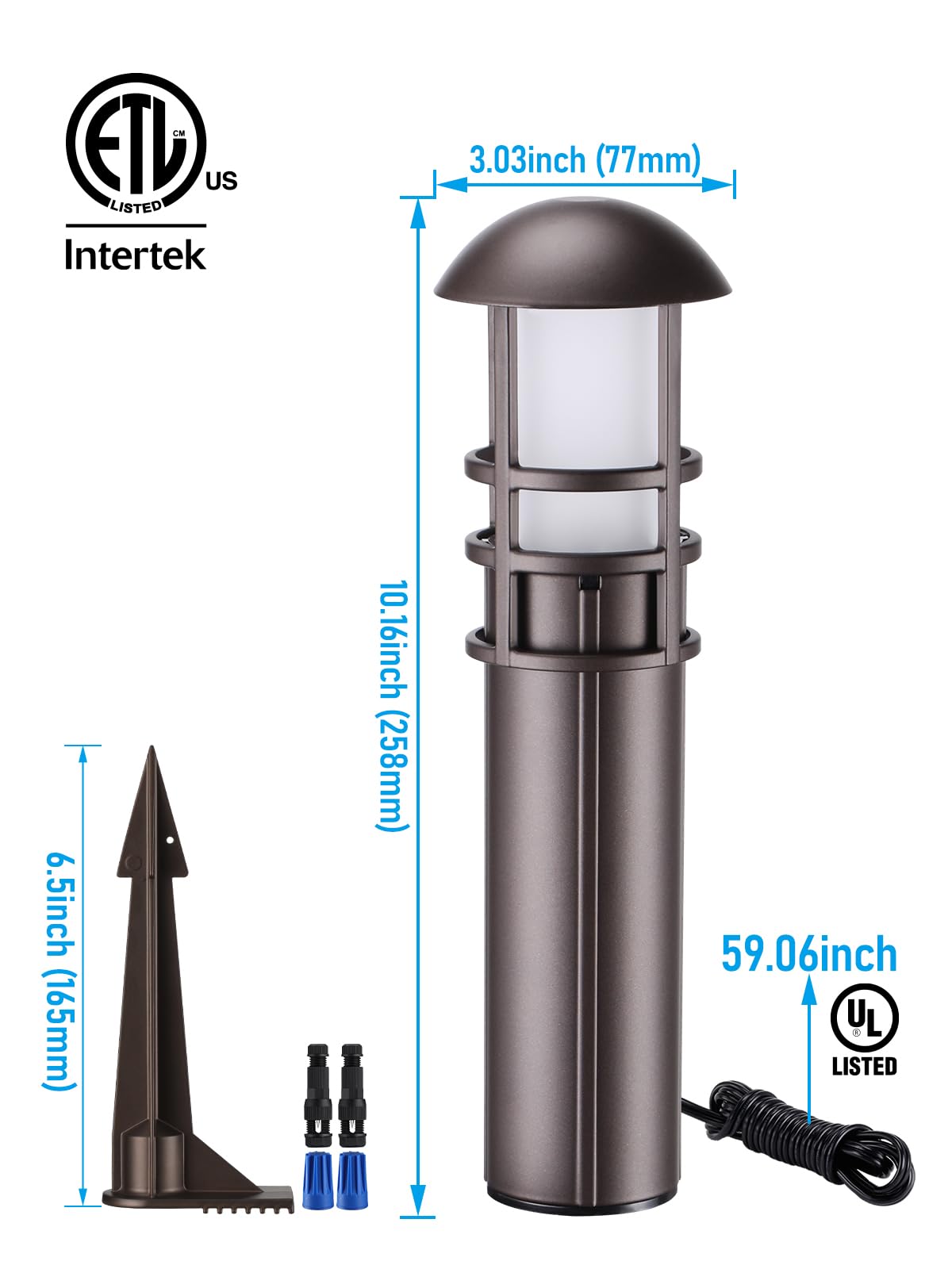 Leonlite 12-Pack Low Voltage Landscape Lights, 3W Waterproof Bollard Lights, Bronze Aluminum, Warm White 3000K, Etl Listed, Model 21093