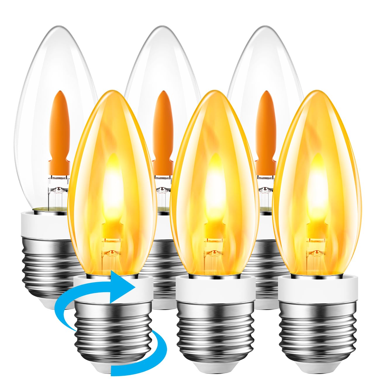Anwio Flicker Flame Light Bulb 1.5W=3W Equivalent, Nondimmable Flame Tip 1800K Warm Light Orange Glow Bulbs Crystal Clear Candle