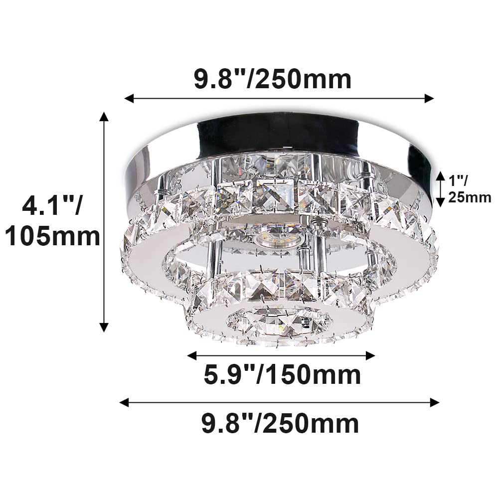 Cainjiazh Mini Chandelier Led Crystal Ceiling Light 2 Layers Round Flush Mount Ceiling Light Modern Chandelier Lighting For Hallway Staircase Kitchen Bathroom (Multicolor)
