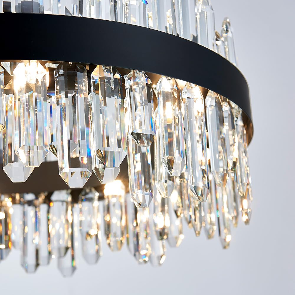 Lizztree Black Modern Oval Crystal Chandelier, 24-Lights Luxury Chandeliers 2-Tiers K9 Crystal Chandelier Pendant, Light Fixture