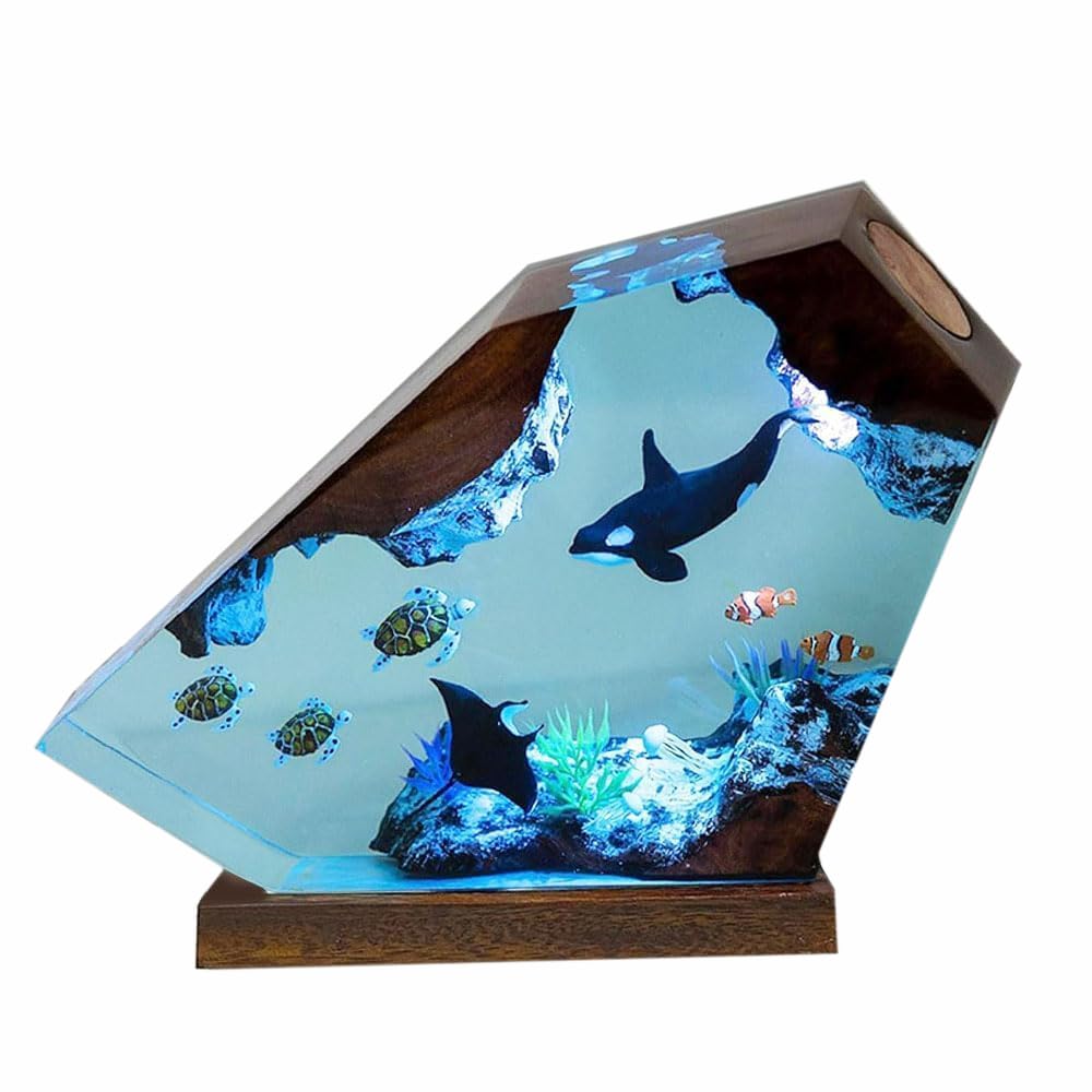 Orca Ocean Resin Lamp  Handmade Wooden Table Resin Night Light  Usb Port Art Ornaments For Home Office Decor  Scuba Diver Gifts For Birthday Holiday  Unique Thanksgiving Day And Christmas Gifts