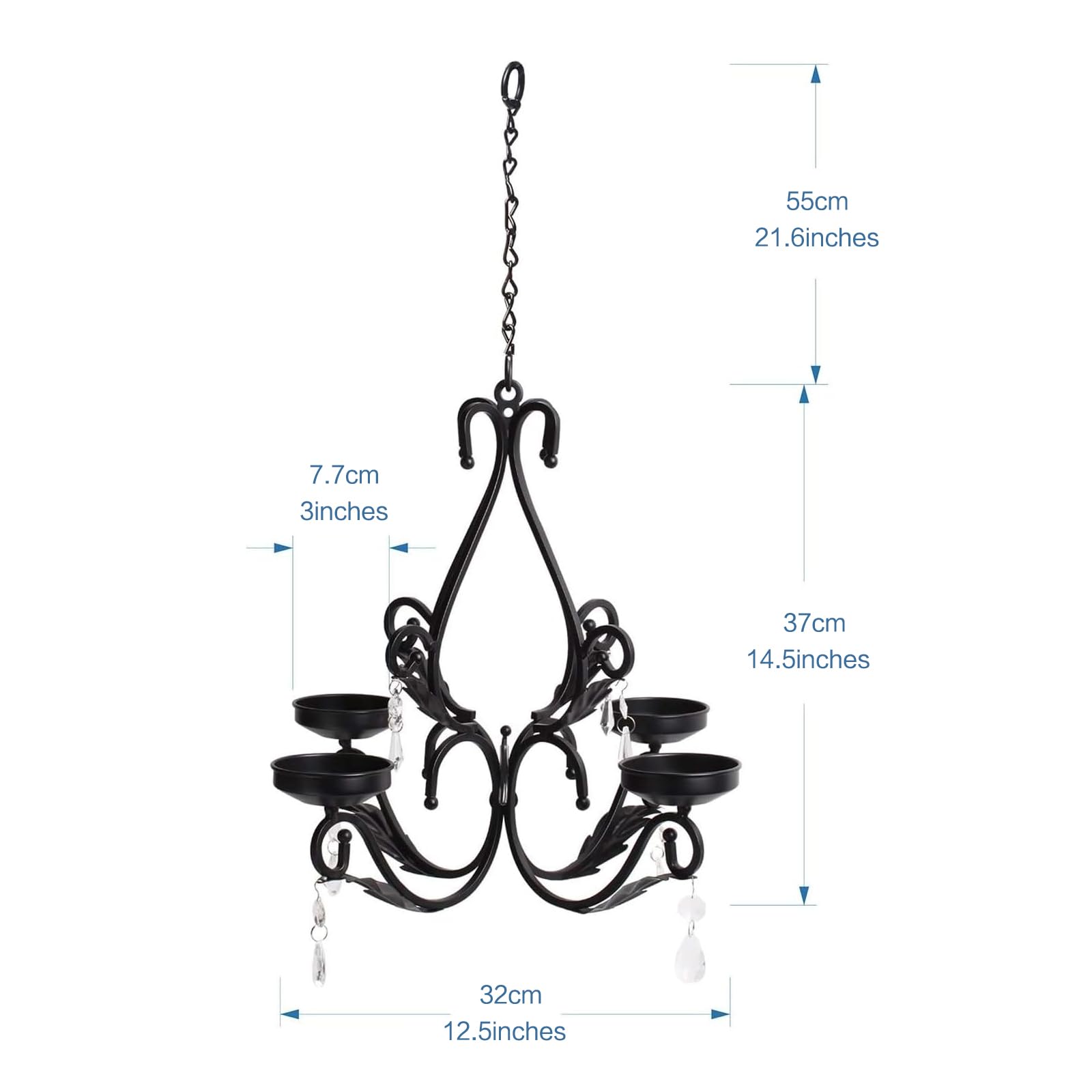 simpdecor Flameless Candles Chandelier 4-Light Waterproof Metal Wall Sconce, Grande, Black, Model 005, Remote Control for Indoor/Outdoor