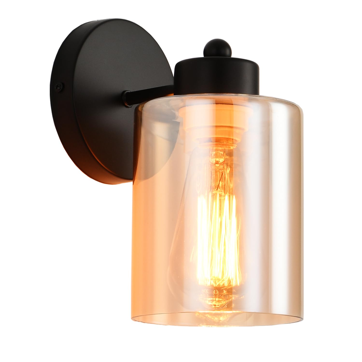 KENMI Metal Wall Sconce, Modern Bathroom Vanity Light, Matte Black, Clear Glass Shade, 1 Pack, Model W12W