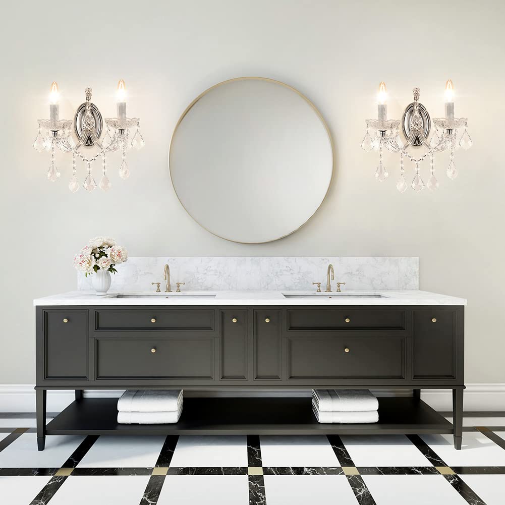 TMAFON Modern Crystal Wall Sconces - 2 Light Chrome Lamp, Steel & Glass, Model TMAZ-10130-02CH, Ideal for Bedroom & Living Room