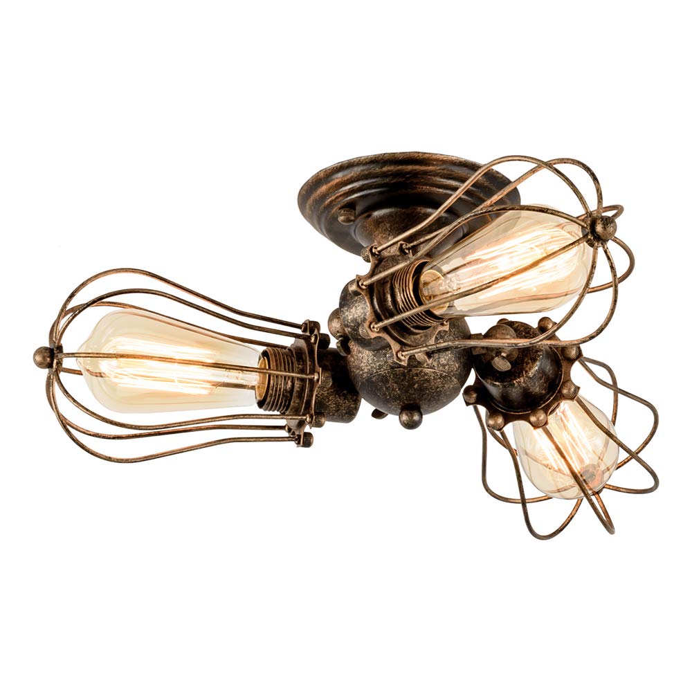 Luling Vintage Ceiling Light Industrial, Adjustable Socket Metal Wire Cage Lamp Semi-Flush Mount Rustic Ceiling Light Metal Lamp