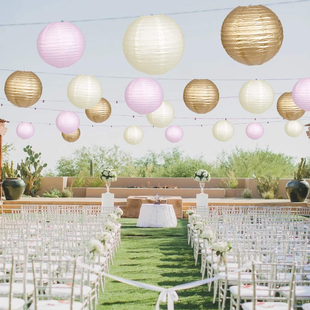 Paper Lanterns Decorative, Party Supplies For Wedding Engagement Baby Showers Birthday Party Decorations Pink/Gold/Ivory 15Pcs