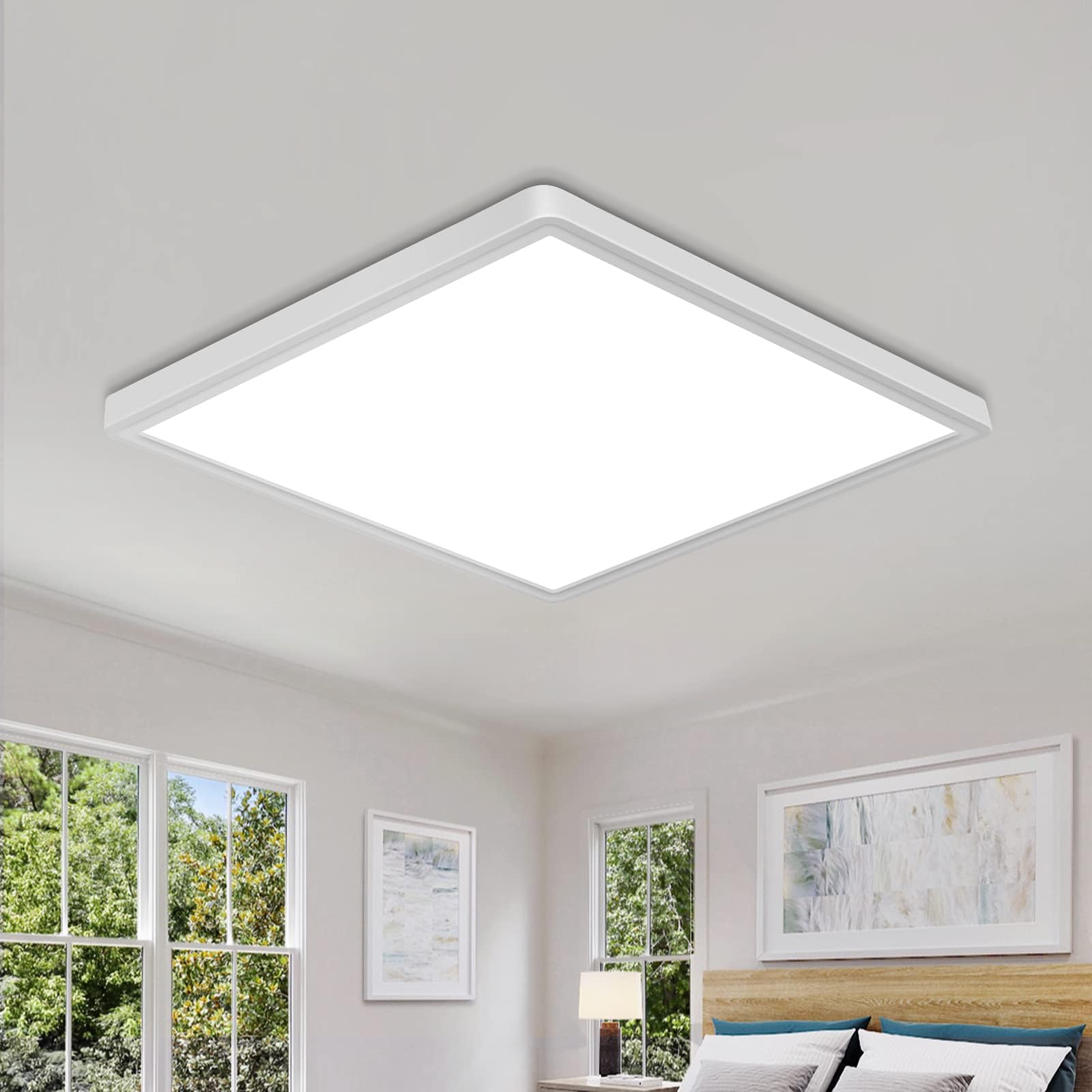 Delipop 12&quot; Ultra Thin Square Led Ceiling Light, 24W 6500K Cool White, Low Profile Fixture - White