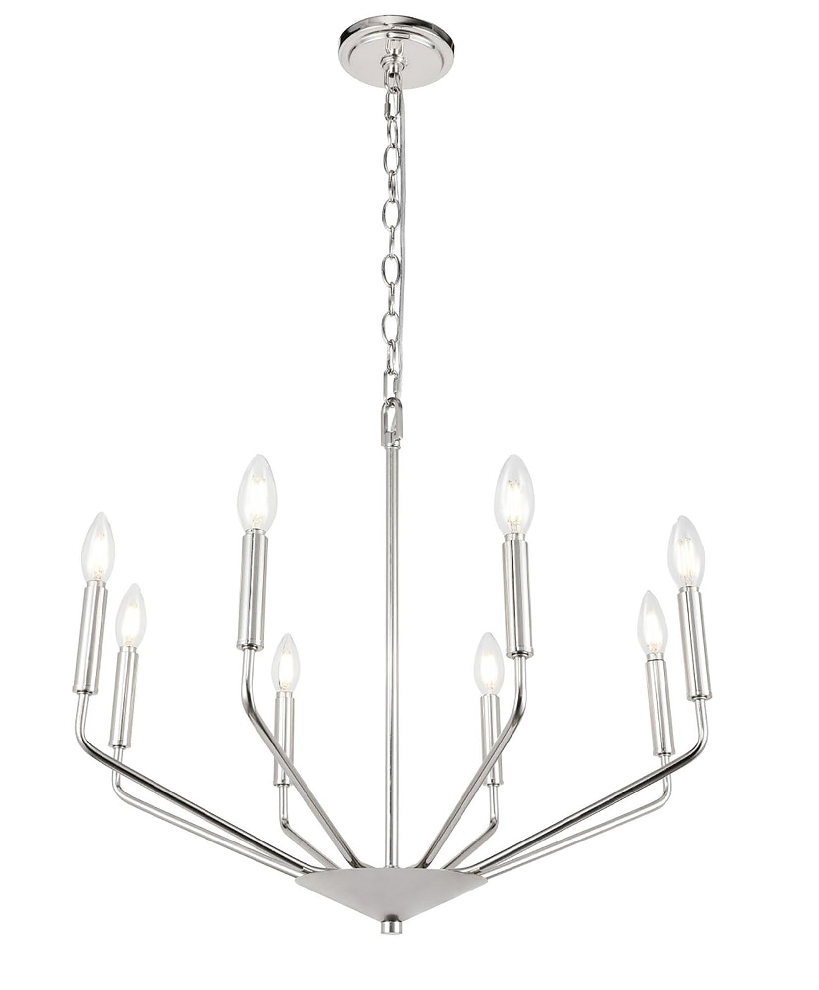 Living District Chrome 8-Light Pendant Ceiling Light - Modern Metal Home Decor, 25&quot;W X 21&quot;H