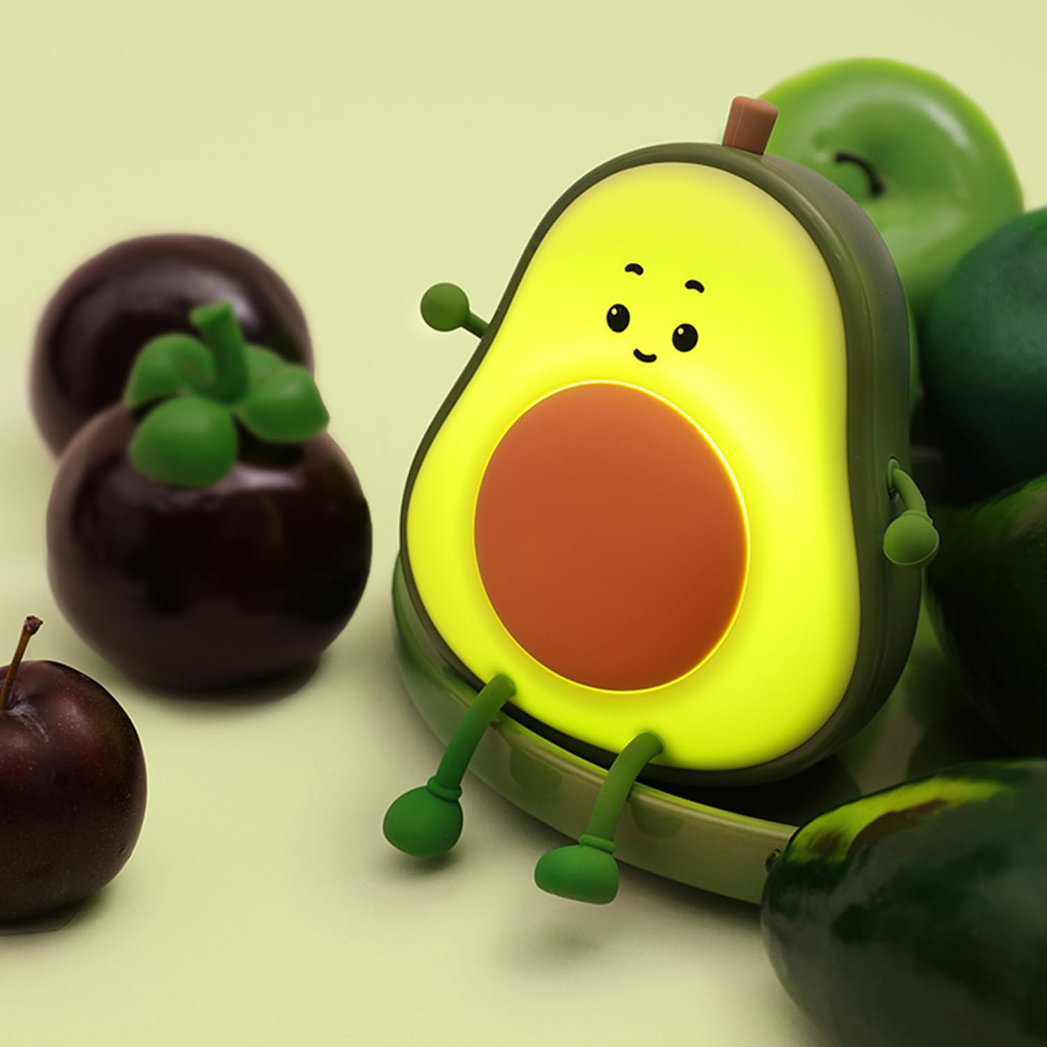 ipalmay Avocado Night Light, Fruit Night Lamp for Kids Bedroom USB Rechargeable Lamps 3 Brightness Levels, Nursery Bedside Delay
