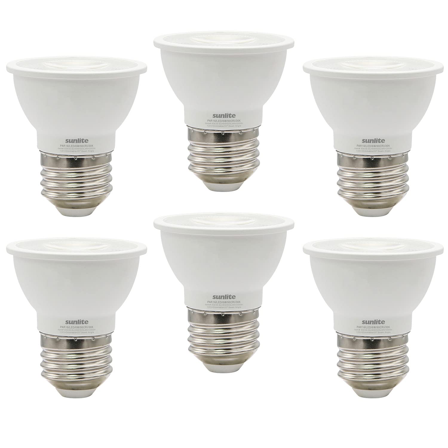 Sunlite Led Par16 Dimmable, Short Neck Recessed Spotlight Light Bulb, 6-Watt, (50W Halogen Replacement) 500 Lumens, Medium E26 B